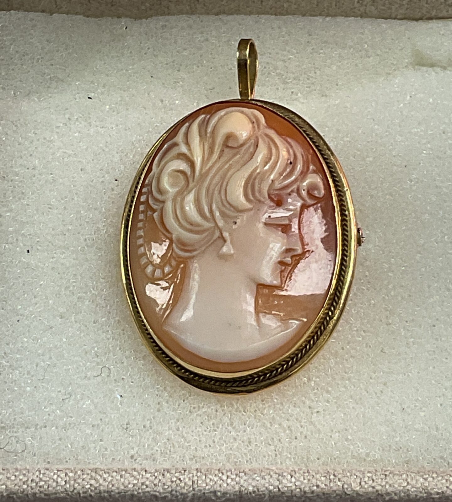 750 Yellow gold cameo pendant brooch 6.25g gross
