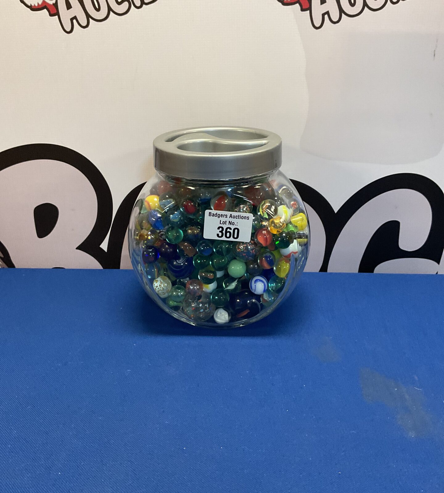 Jar of mixed marbles