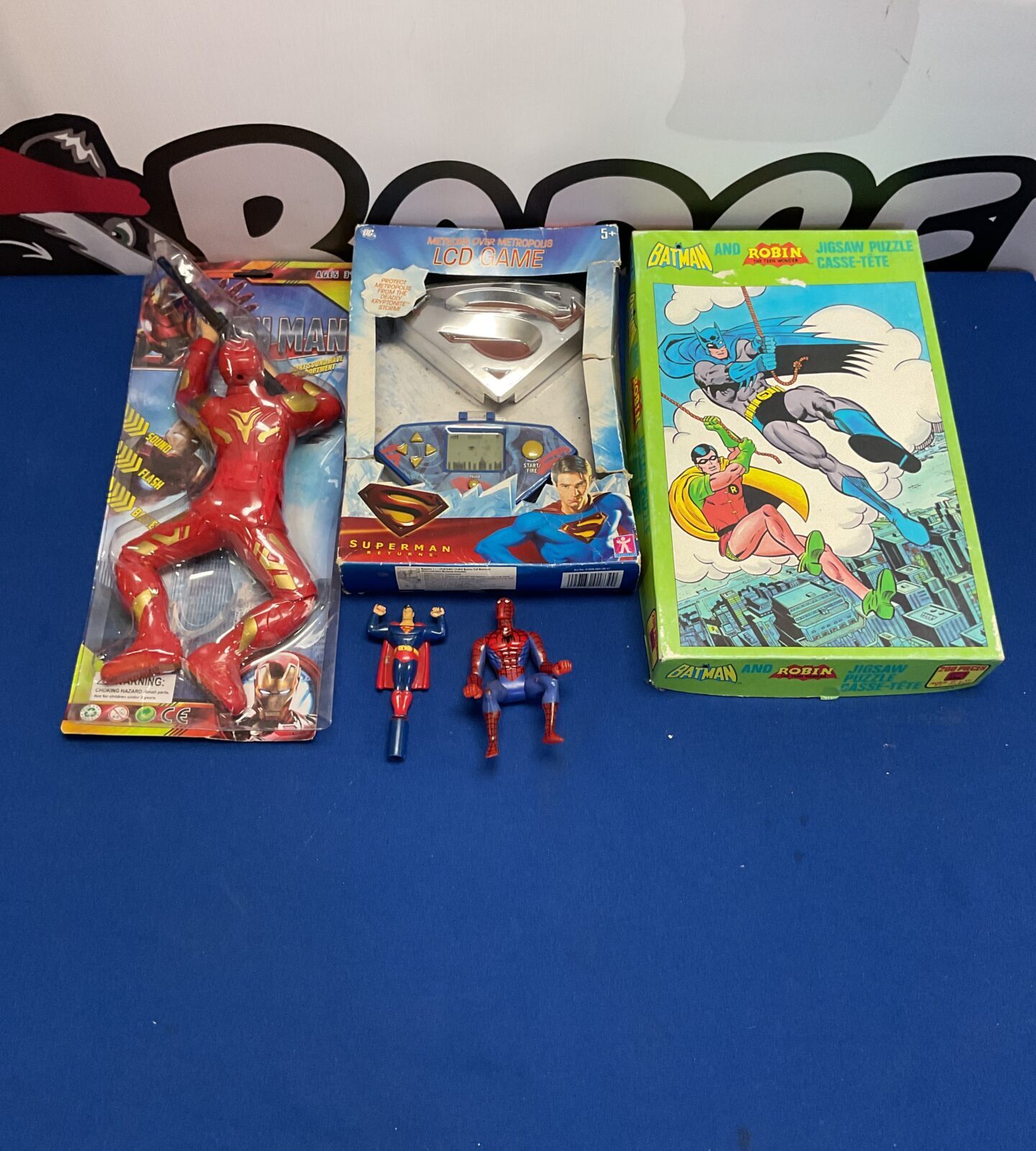 Box of mixed toys inc marvel and dc