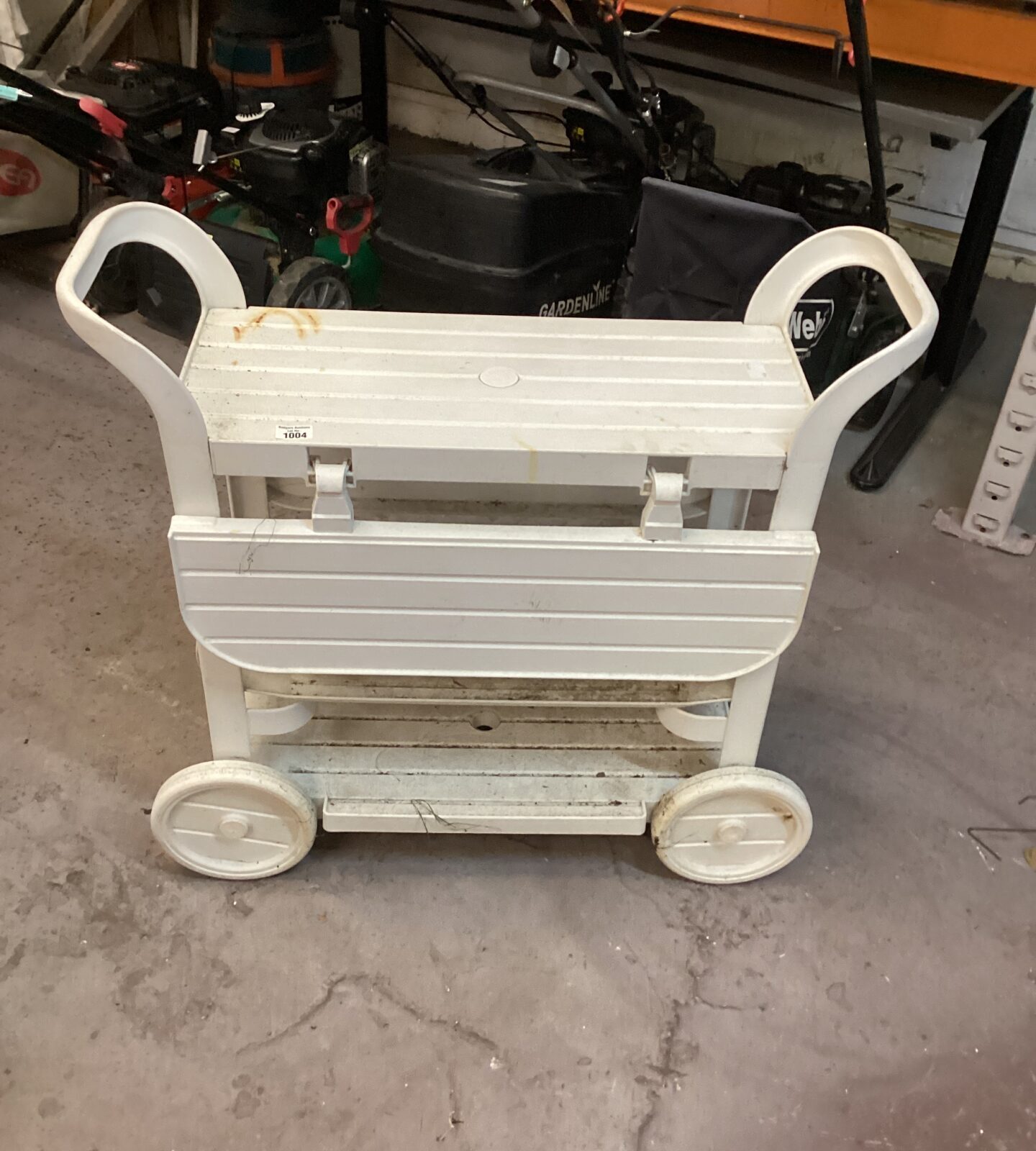 White plastic garden trolley