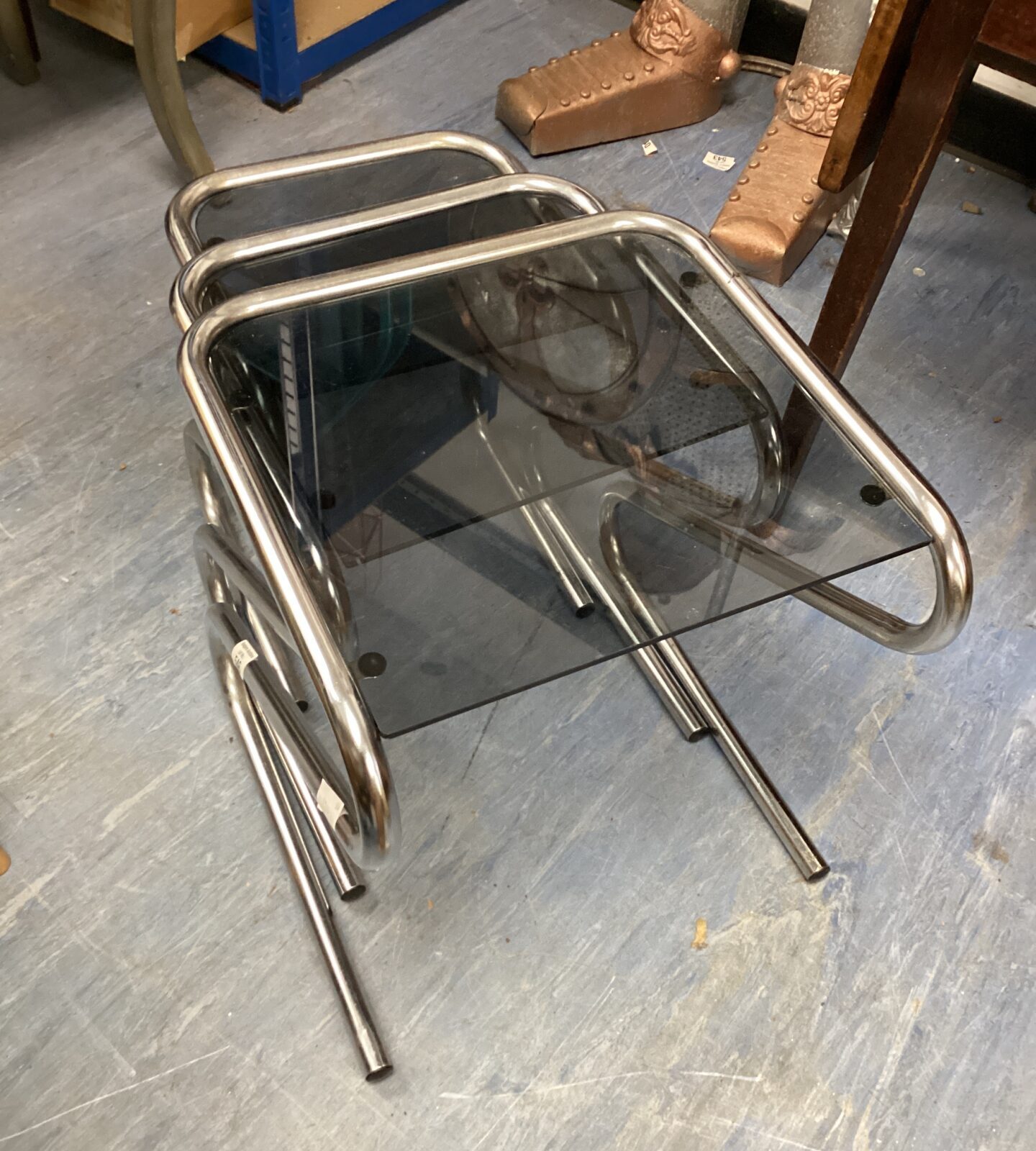 Three chrome & glass nest of tables