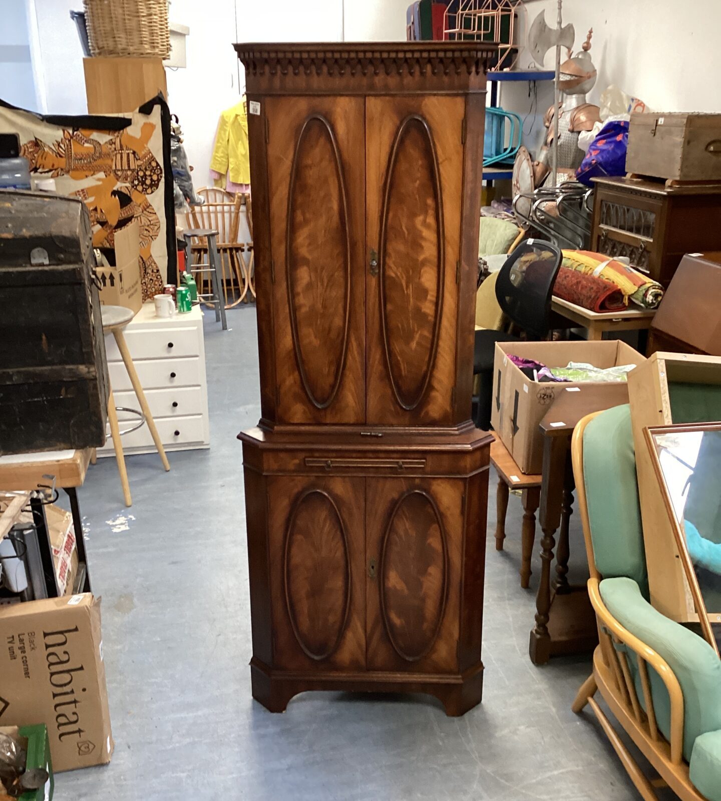 Walnut corner cabinet bottom locked
