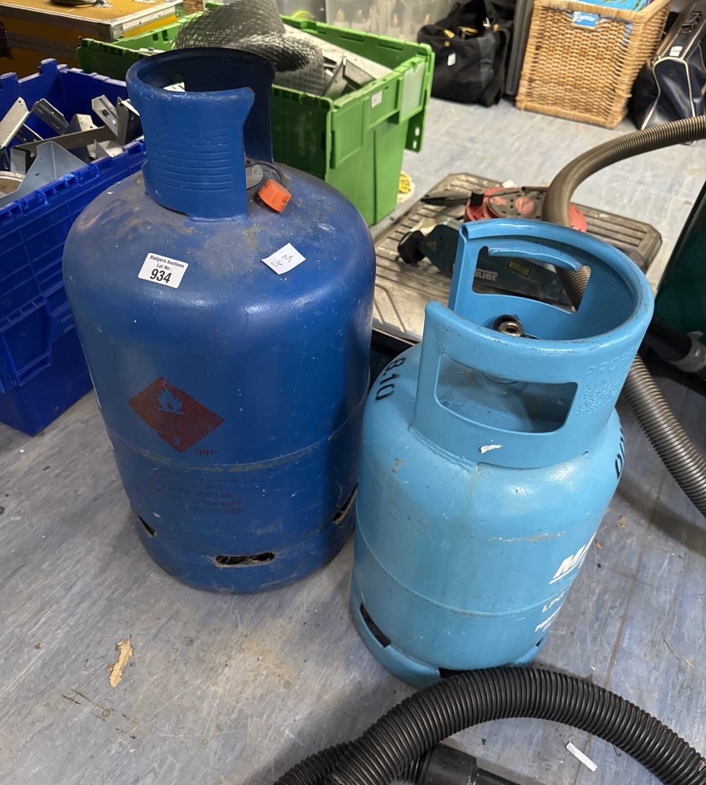 Two patio gas bottles - unknown contents