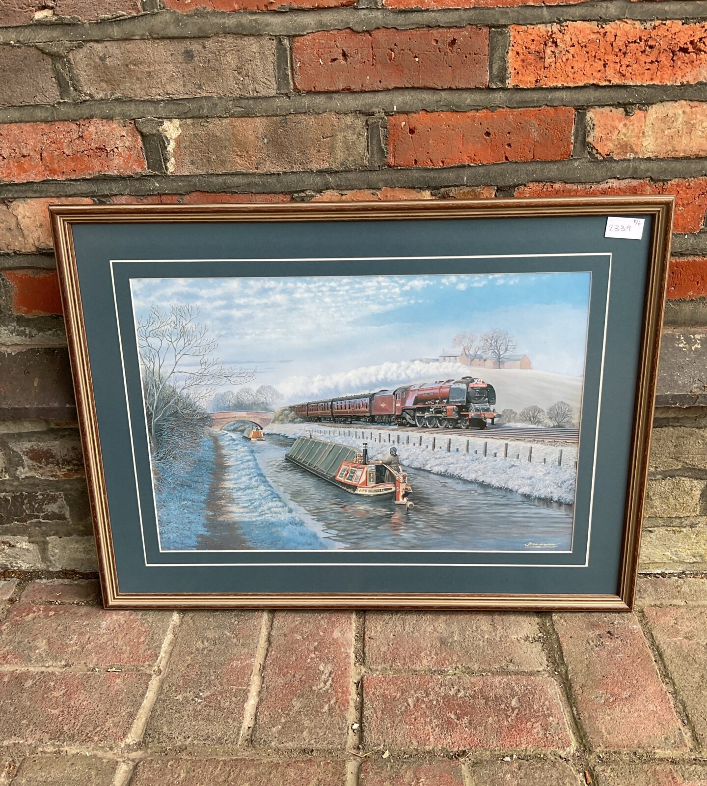 Barry Freeman framed holiday lines steam train with canal boat print