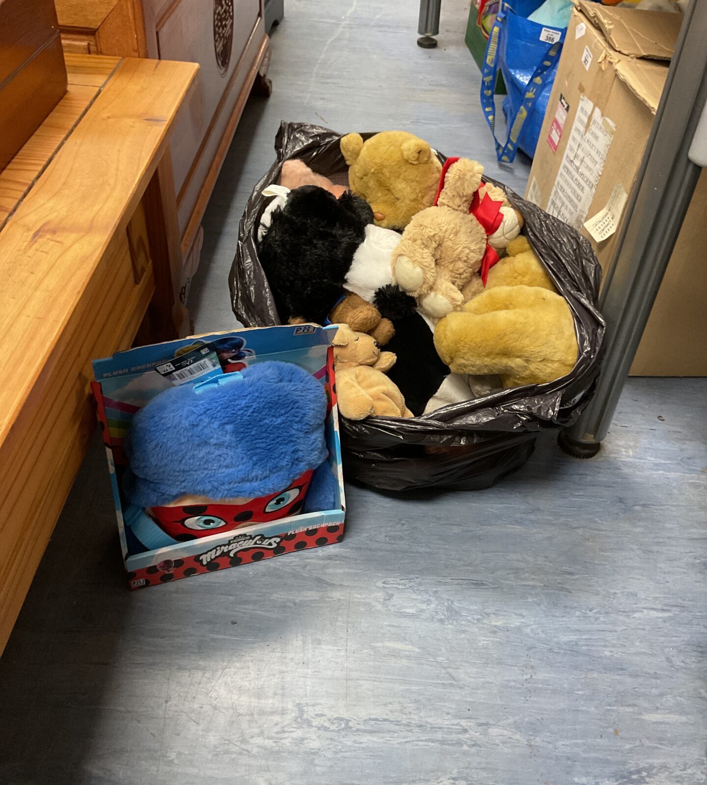Bag of mixed teddies and soft toys inc miraculous