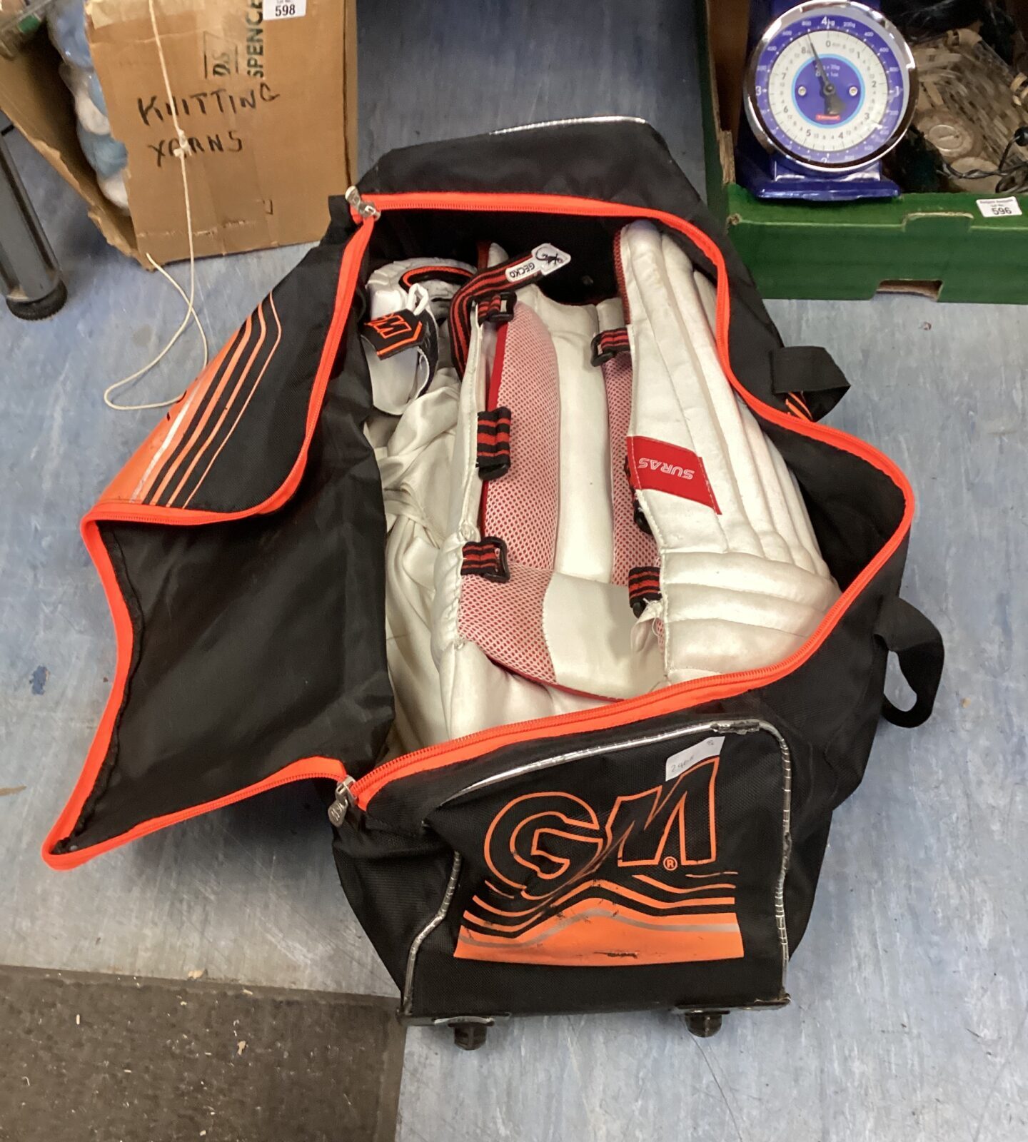 GM cricket kit bag with contents