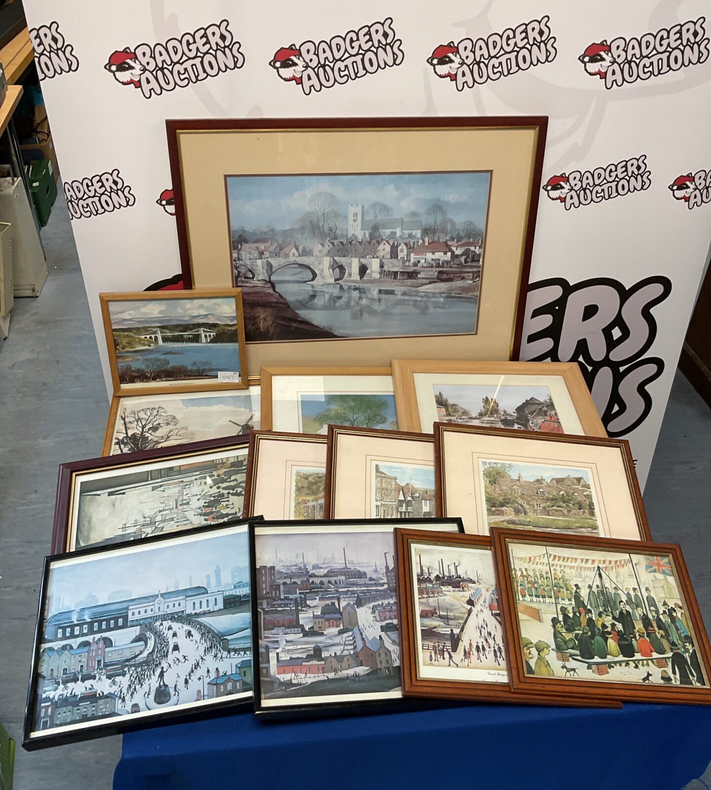 Large lot of framed prints including l s lowry & rowland hilder