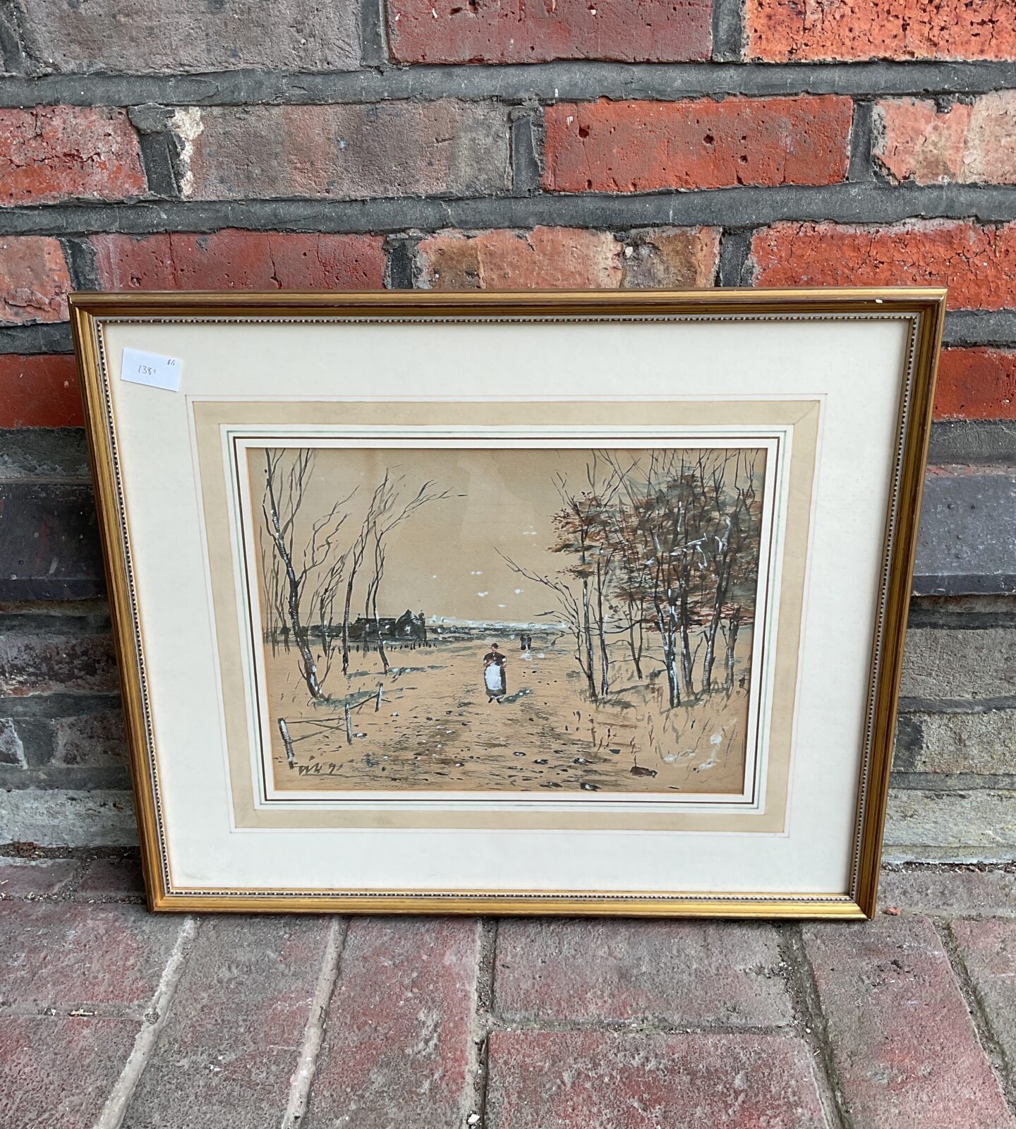 early 20th century watercolour signed with monogram landscape with farm folk