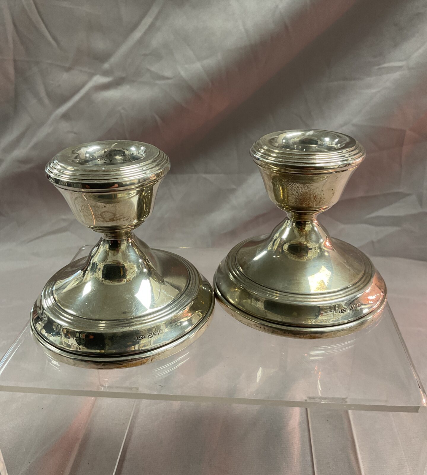 Pair of hallmarked silver 3” candlesticks