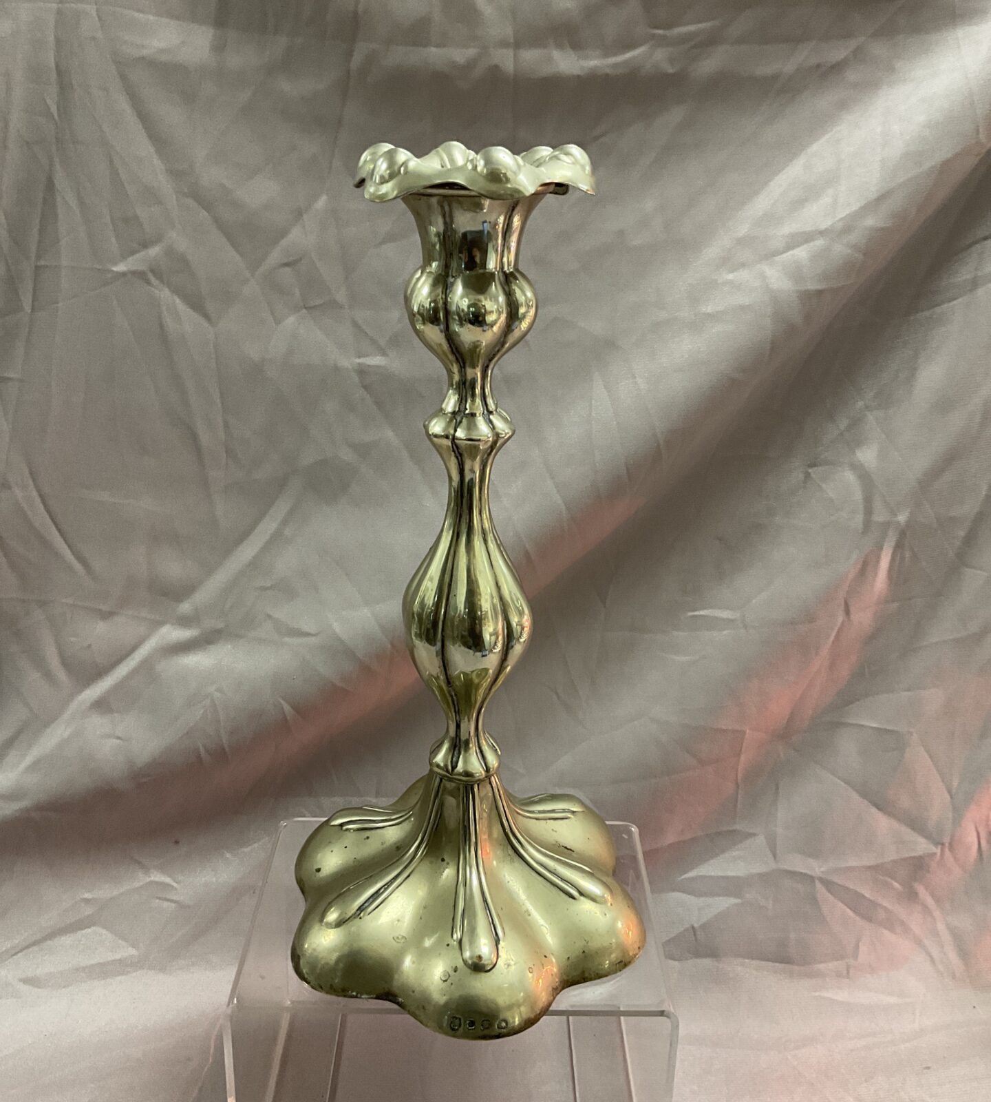 Canadian Whitemetal 10” Candlestick holder by John Sherwood and sons with beaver hallmarks