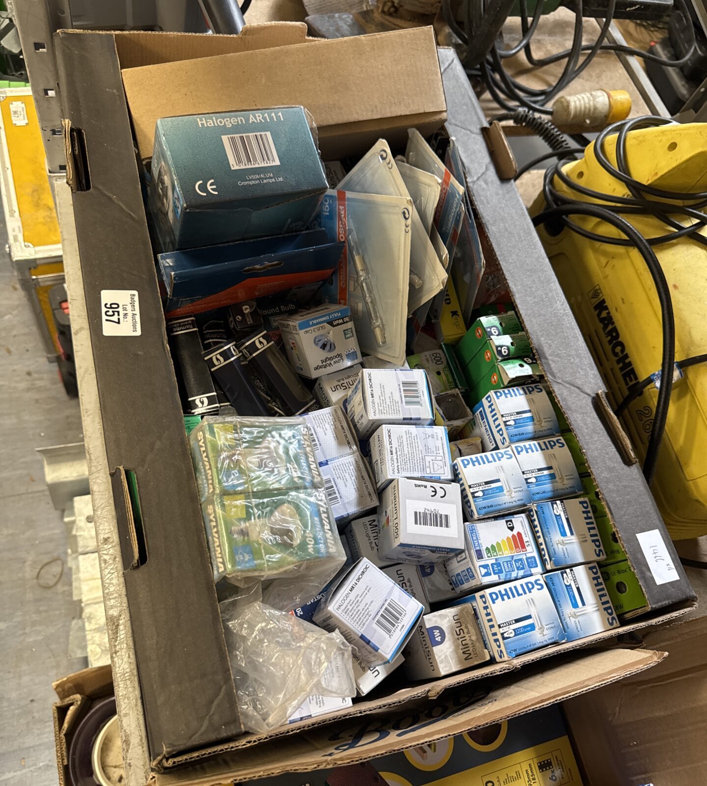 Box of assorted lightbulbs