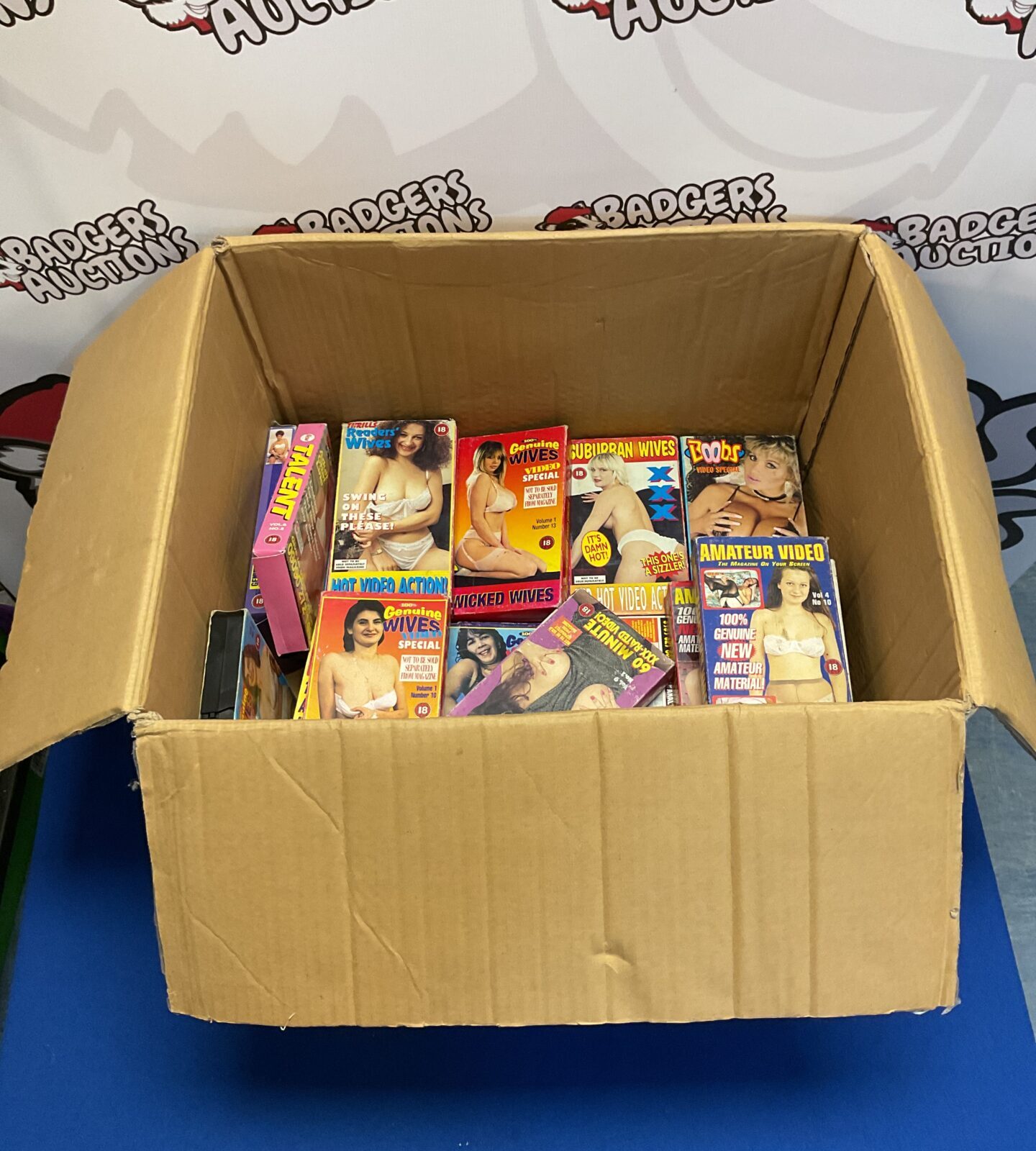 Box of mixed vhs adult films