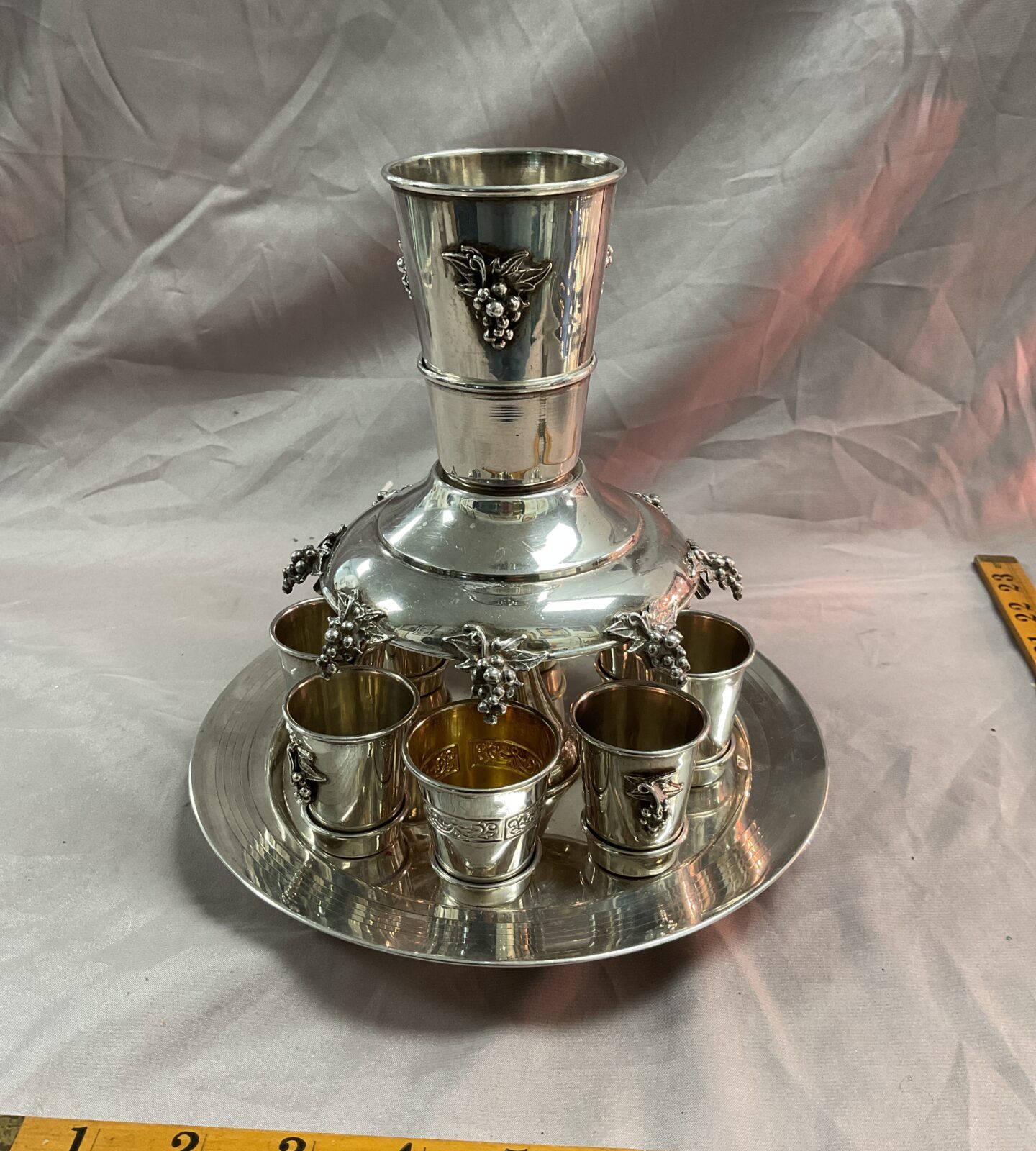 925 Silver Judaica Kiddush wine fountain one cup replaced. 770g gross