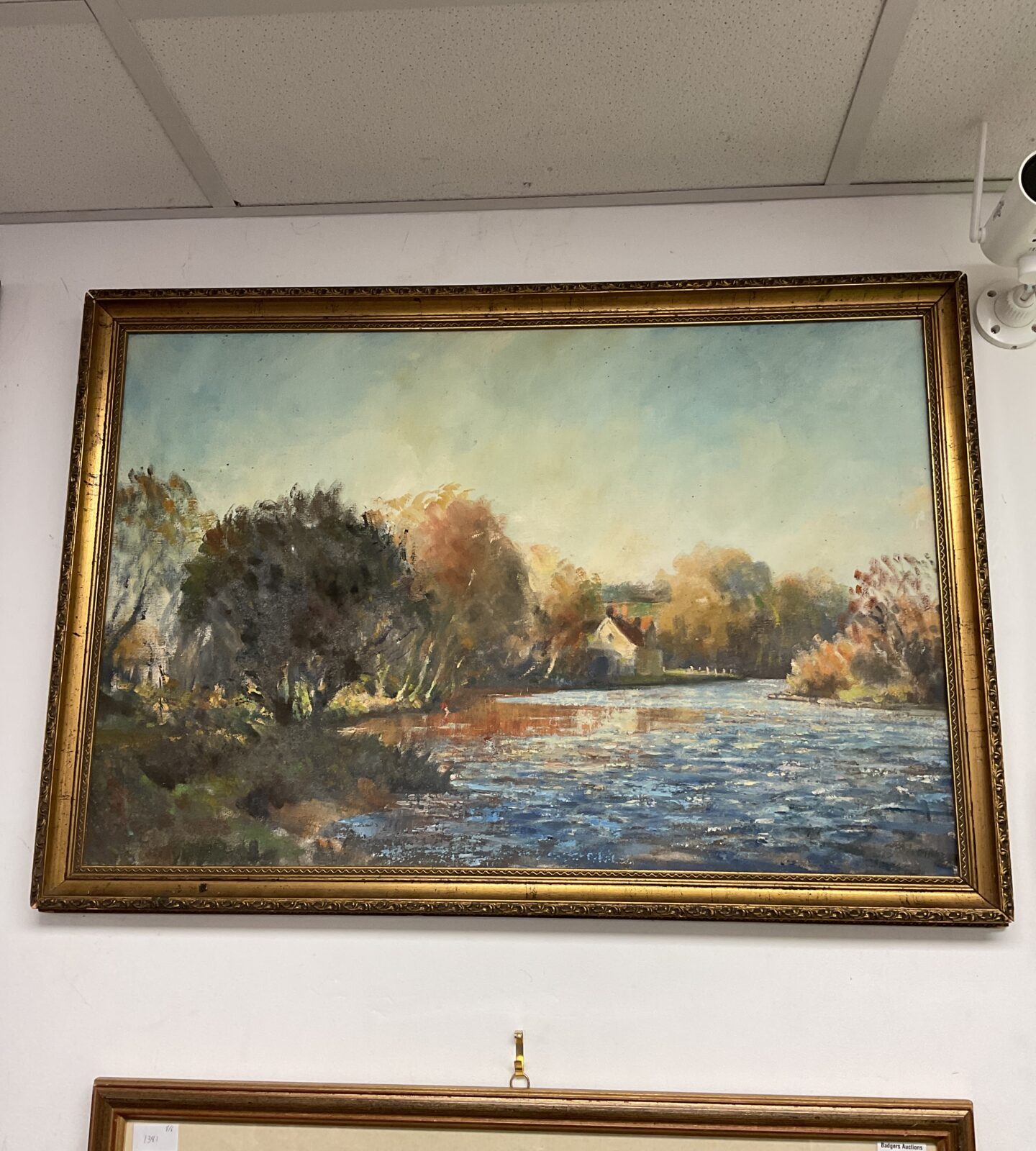 oil on board signed vardy of tranquil river scene with cottage