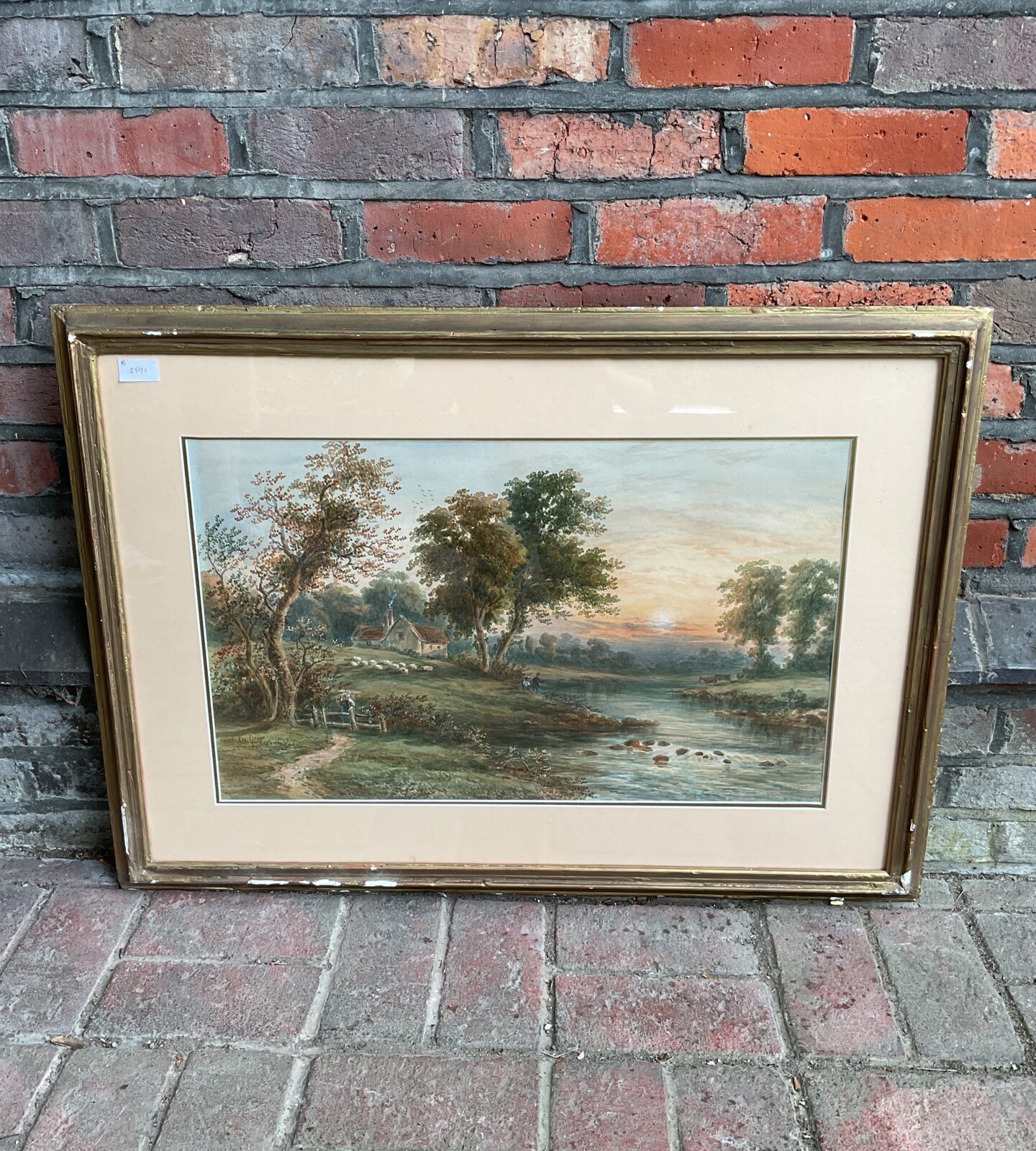 S shepherd 1827 gilt framed watercolour of a devon river scene with farm