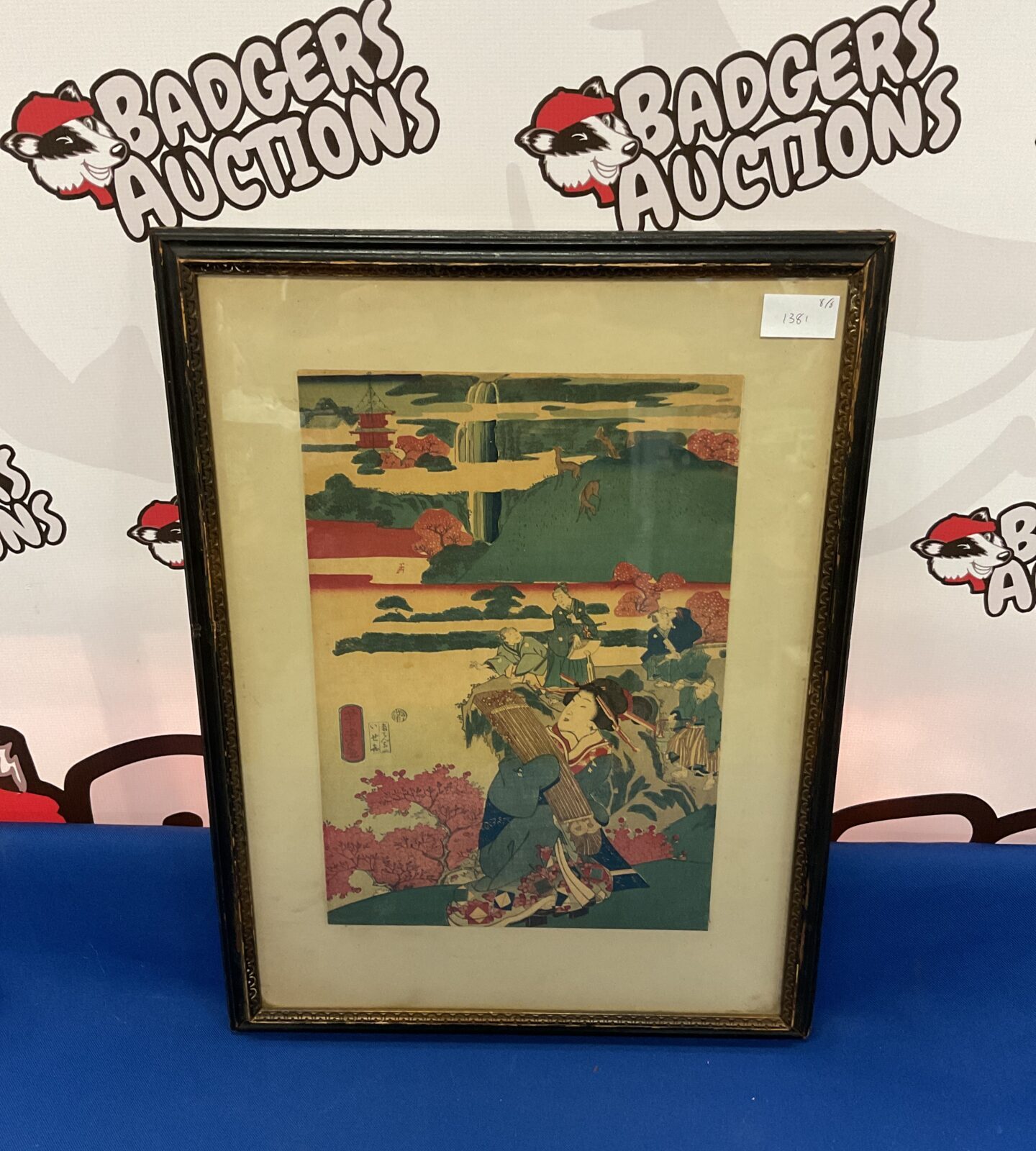 a fine signed japanese woodblock scene with traditional figures