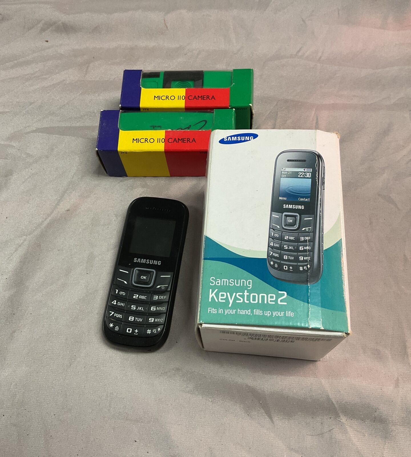 Samsung  Keystone 2 mobile phone and two micro 110 Cameras