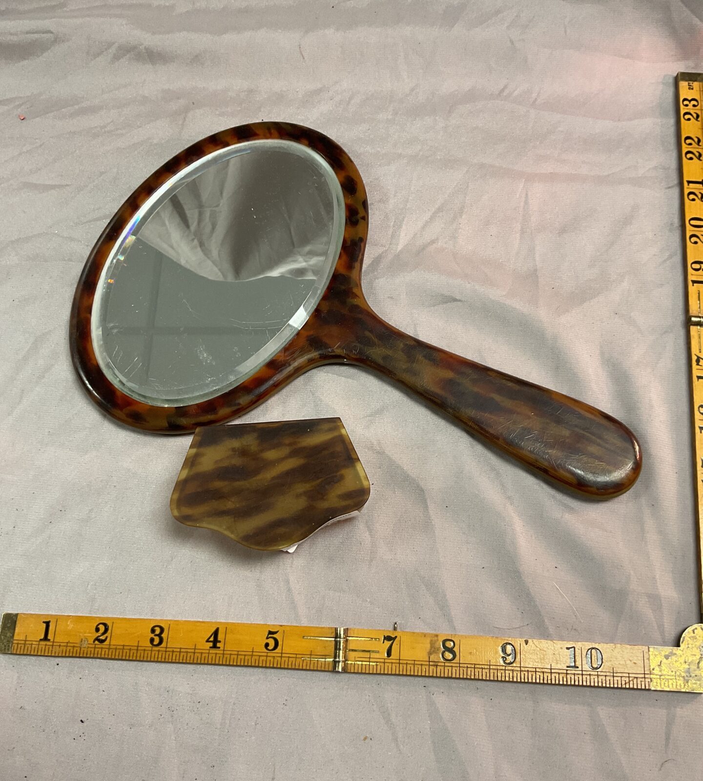 Vintage faux tortoise shell mirror and trinket pot