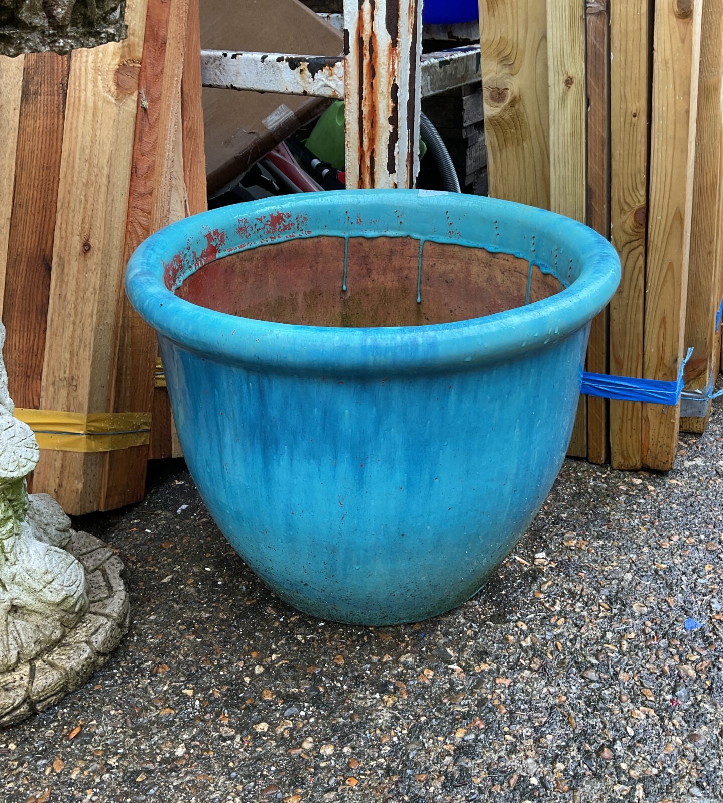 Large turquoise glazed plant pot