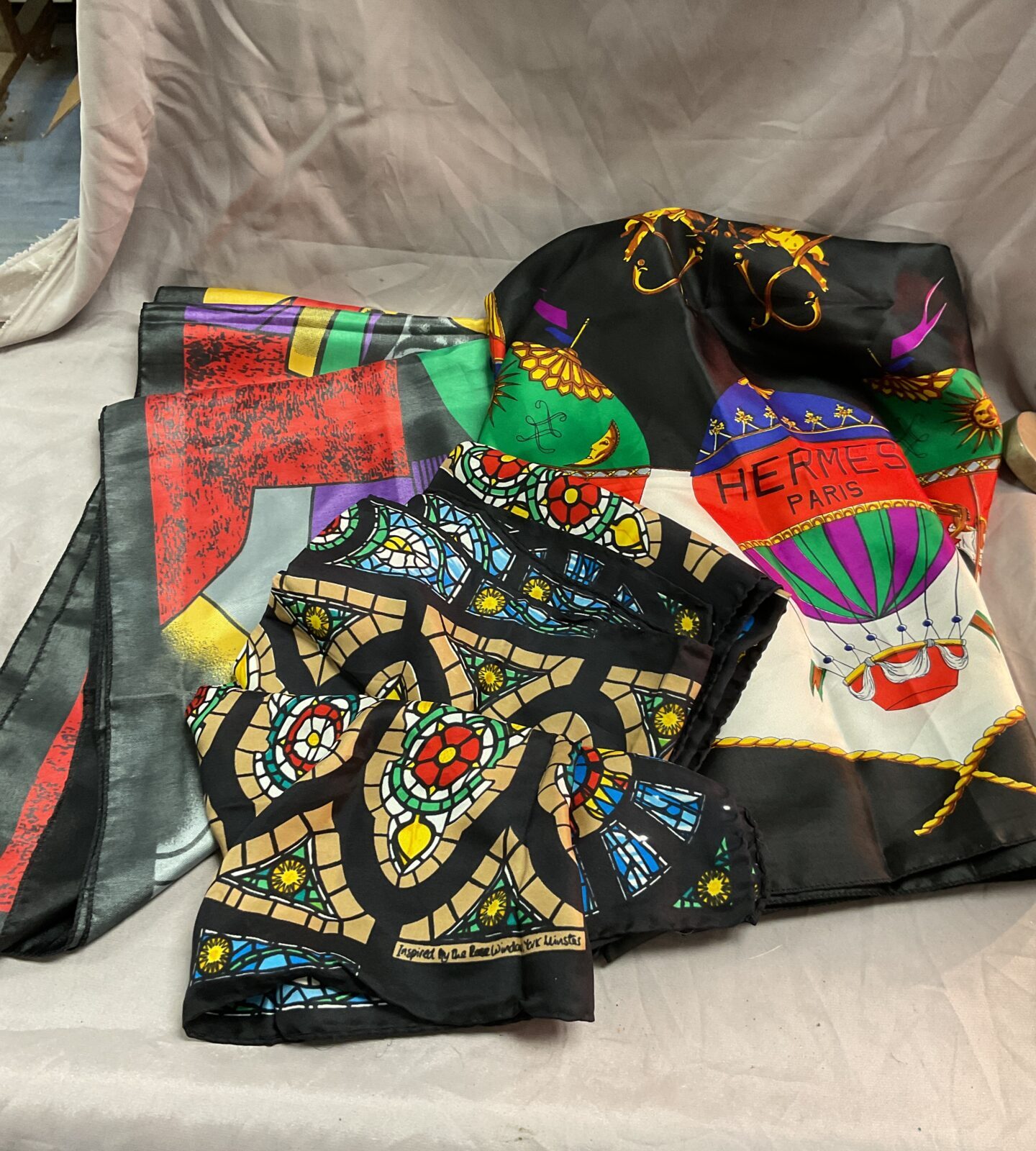 three silk scarves Hermes, picasso and yorkminster