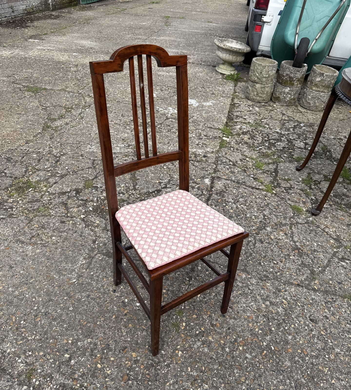 Vintage mahogany hall chair with woven cushion