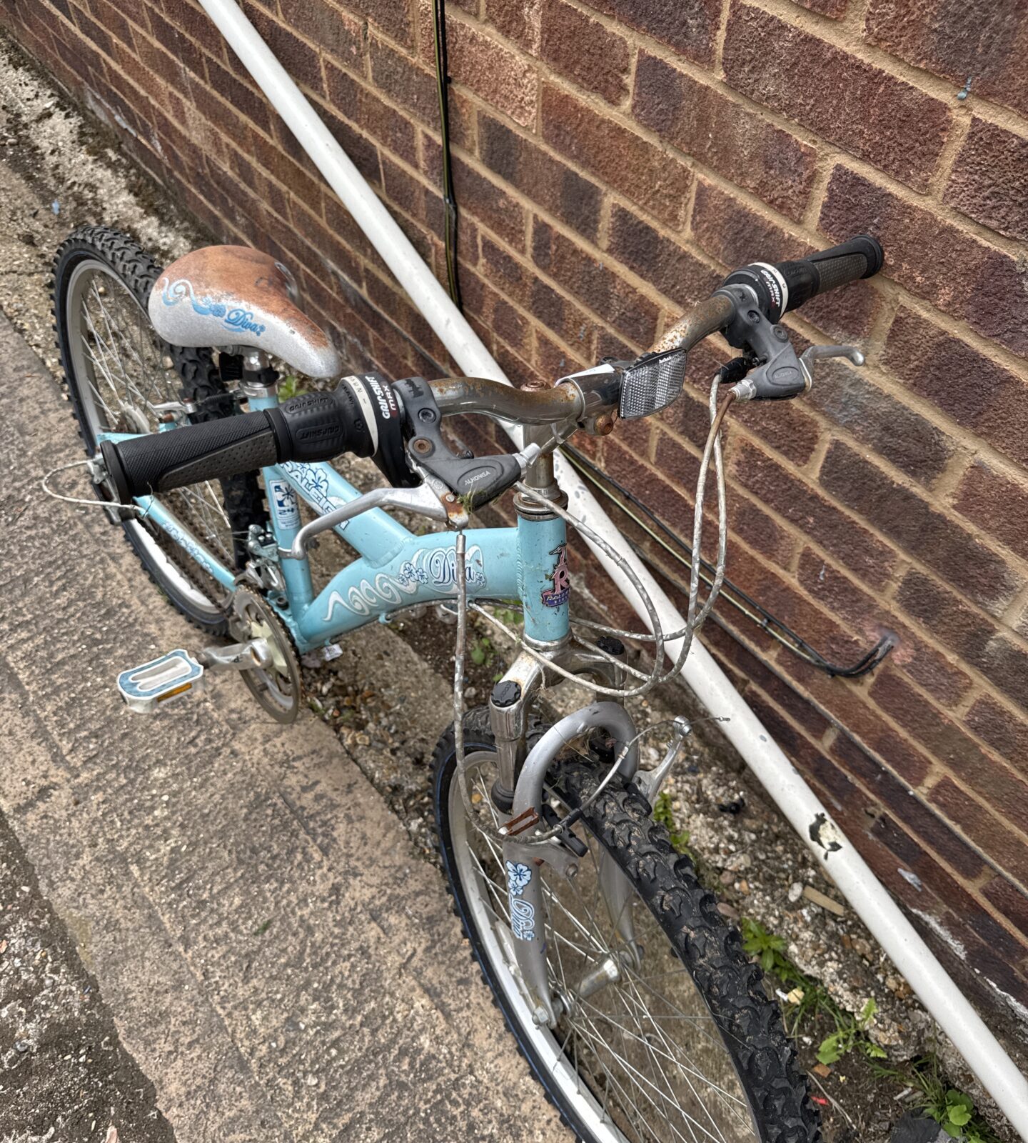 Raleigh diva girls bicycle - needs tlc, front brake cable broken, saddle discoloured, rusty handlebars & forks - Image 2