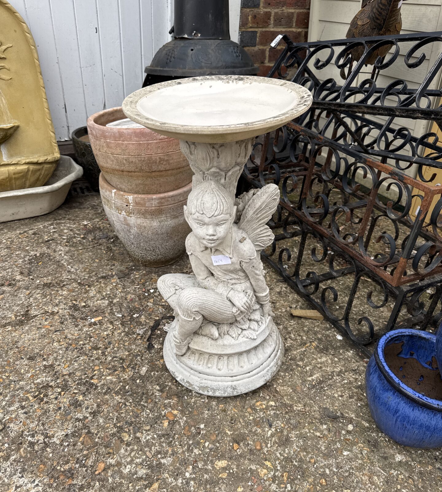 Concrete Peter Pan faerie garden bird bath 2ft tall approx