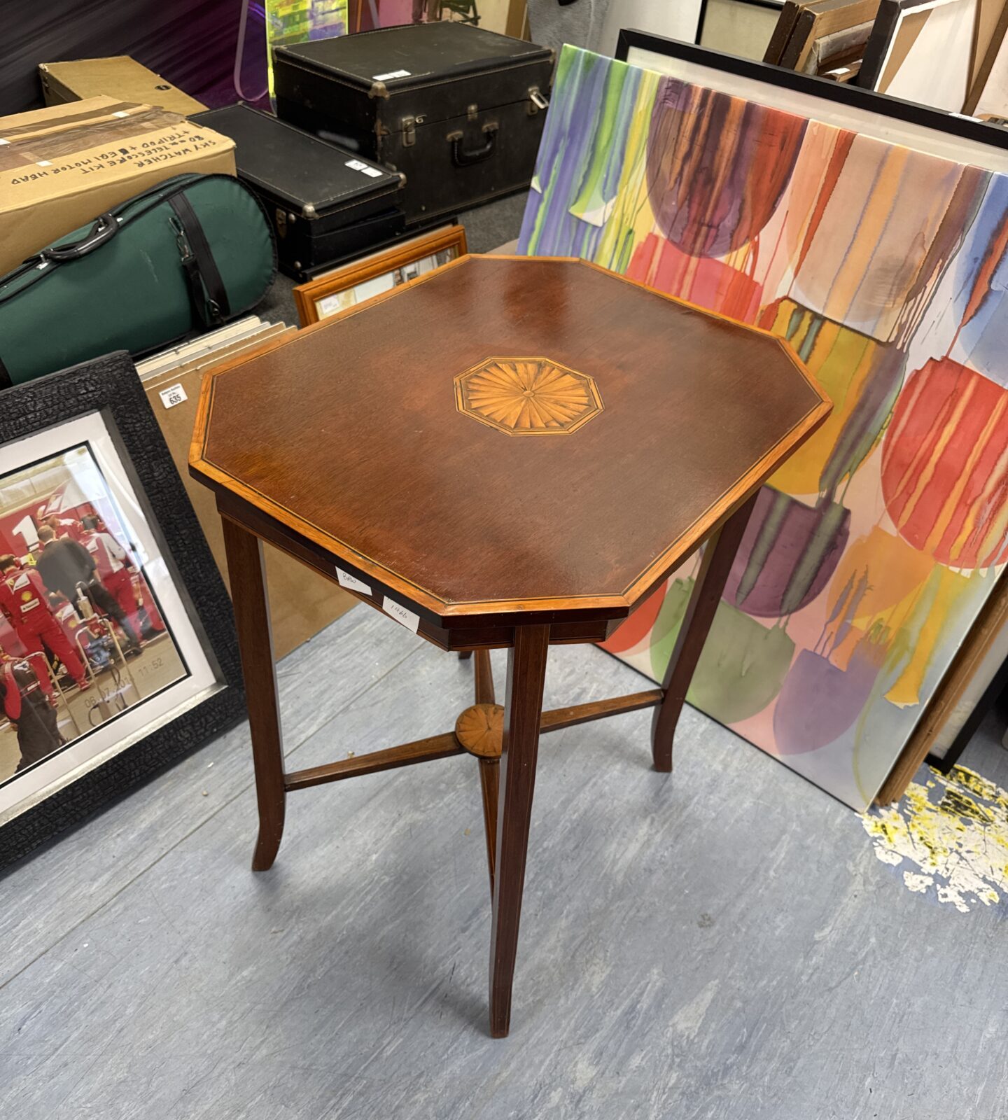 Edwardian inlaid occasional table 28.75” tall