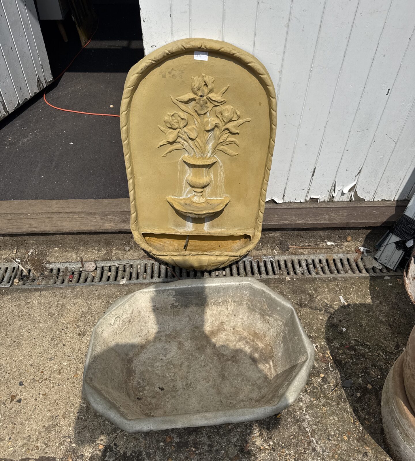 Fibreglass Mediterranean style garden feature (32” tall) with a galvanised bird bath