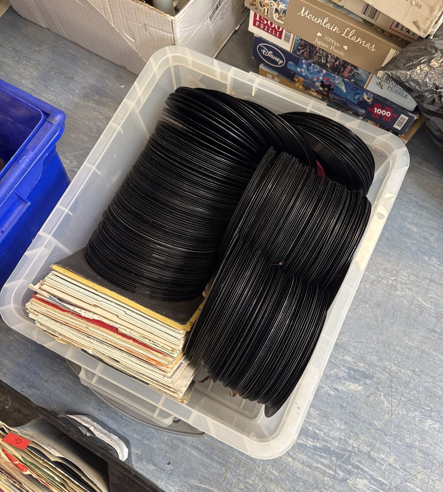 Box of 7” single vinyl records
