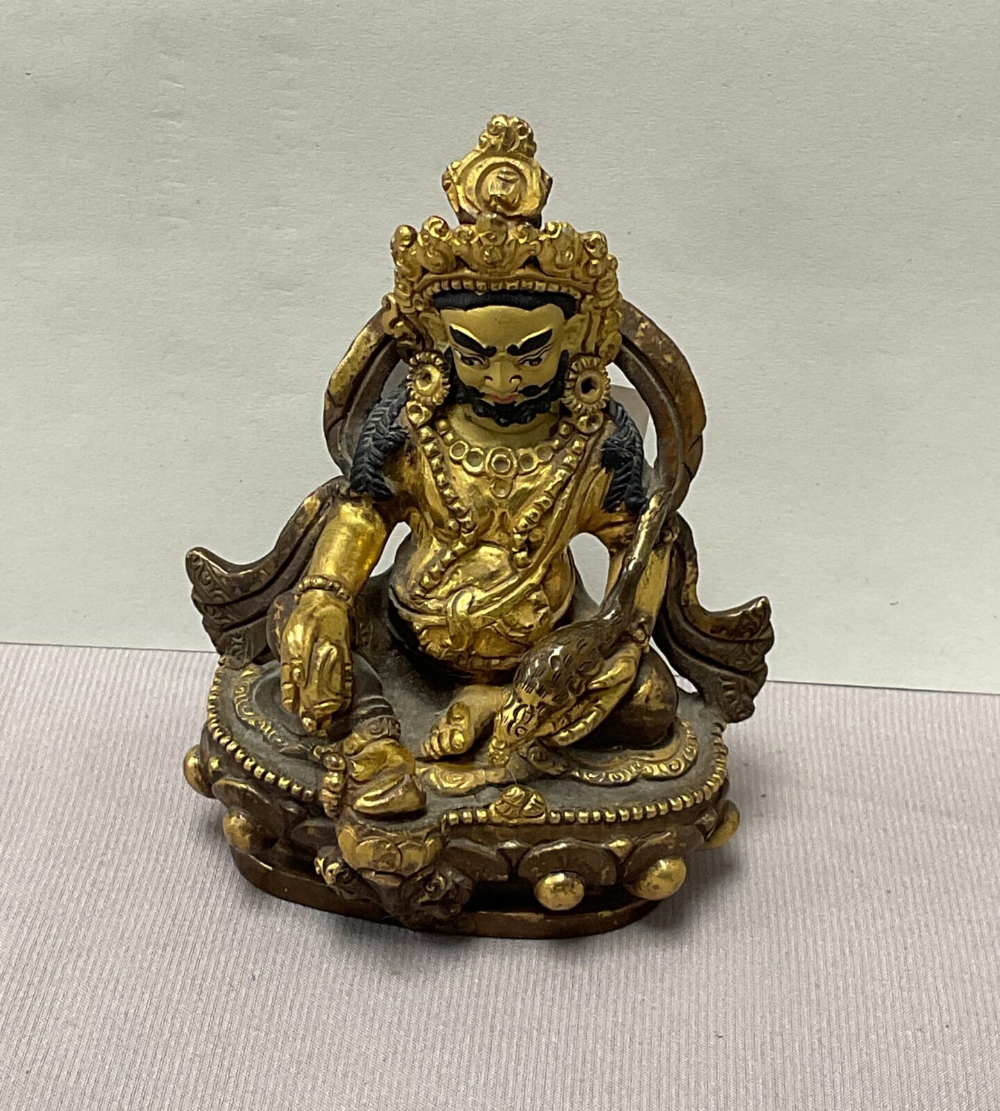 Tibetan Dzambhala prosperity 4” gilded statue