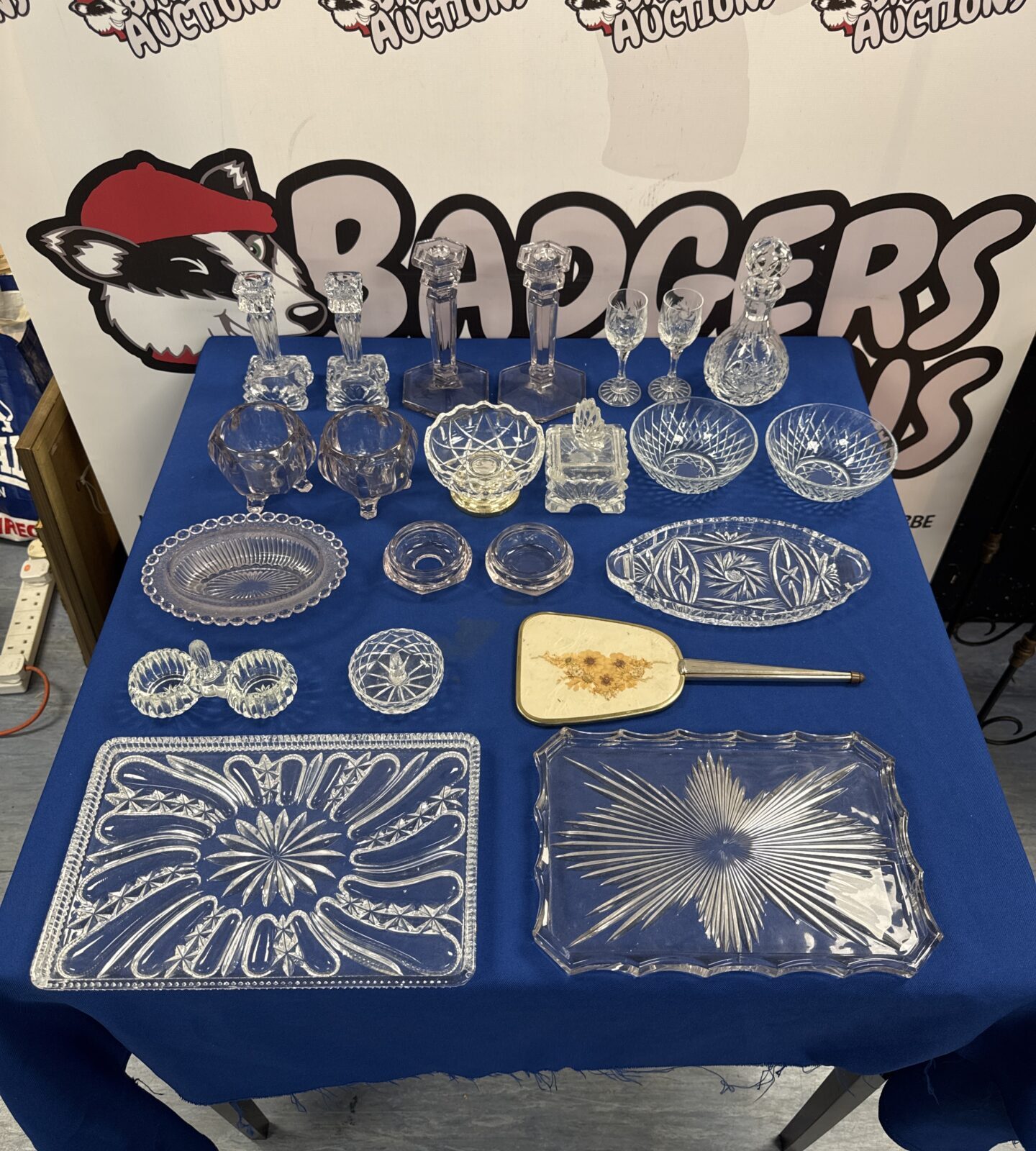 Selection of cut glassware & a dressing table mirror