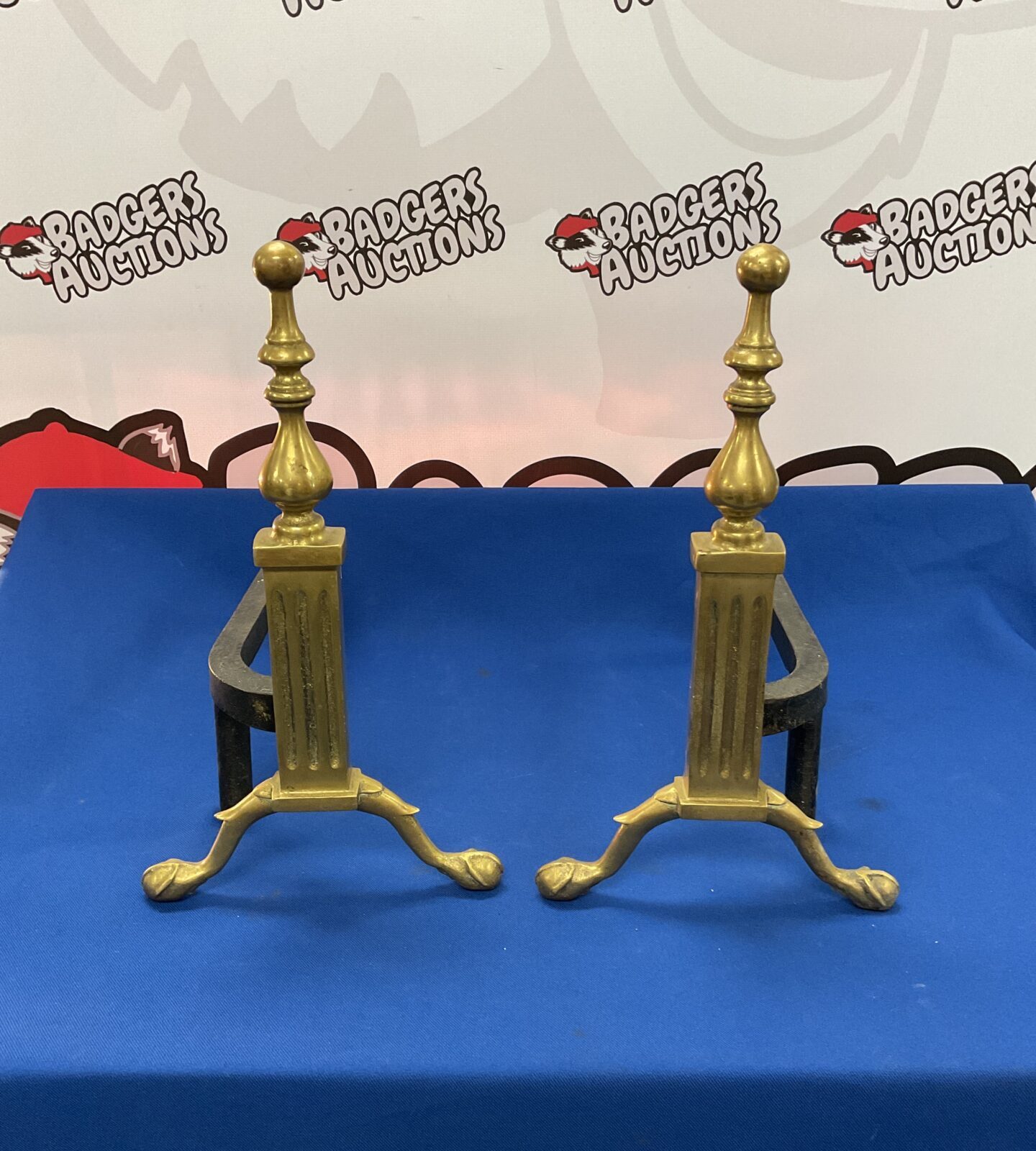 Pair of corinthian column brass fire dogs