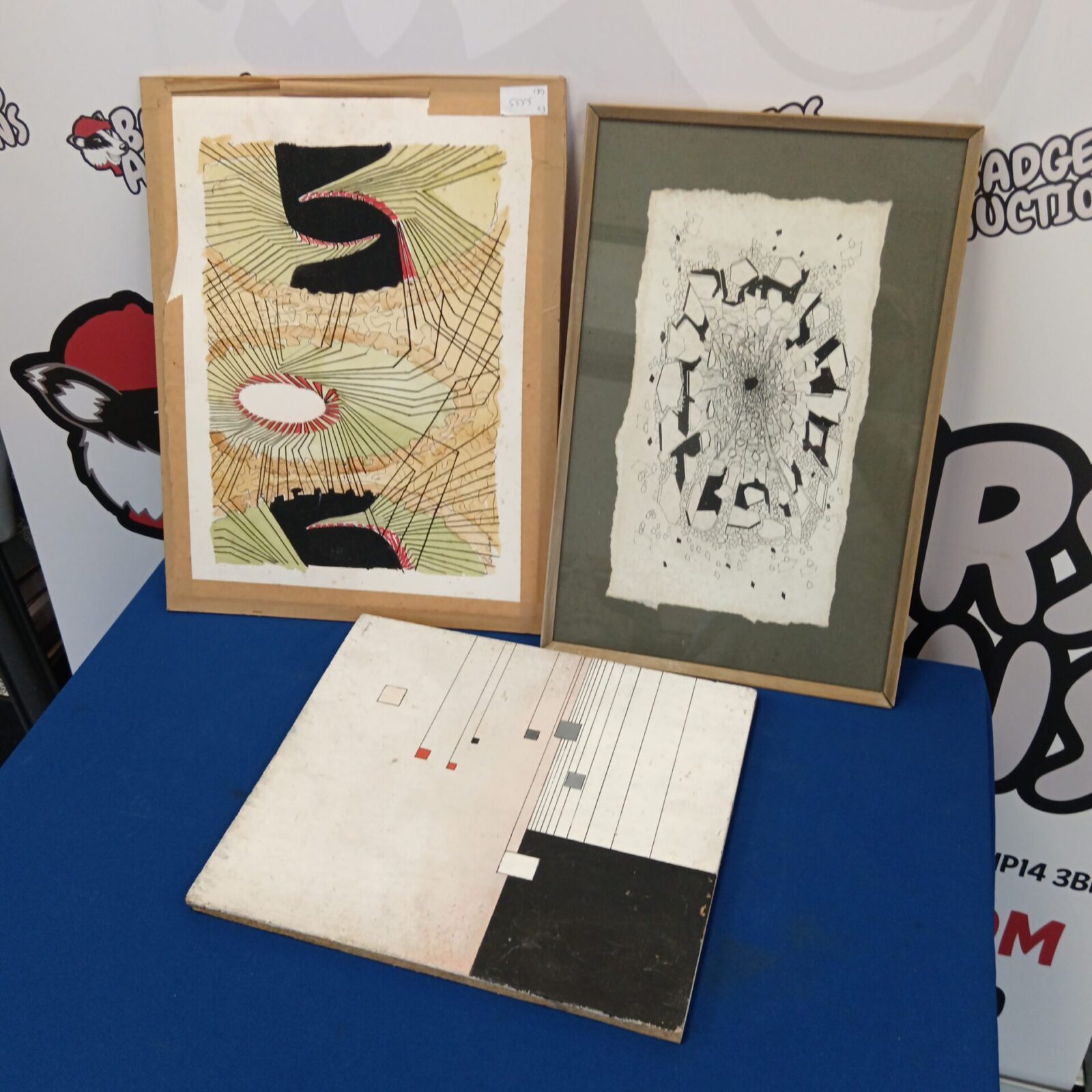 Three original surrealist artworks including Ron wood