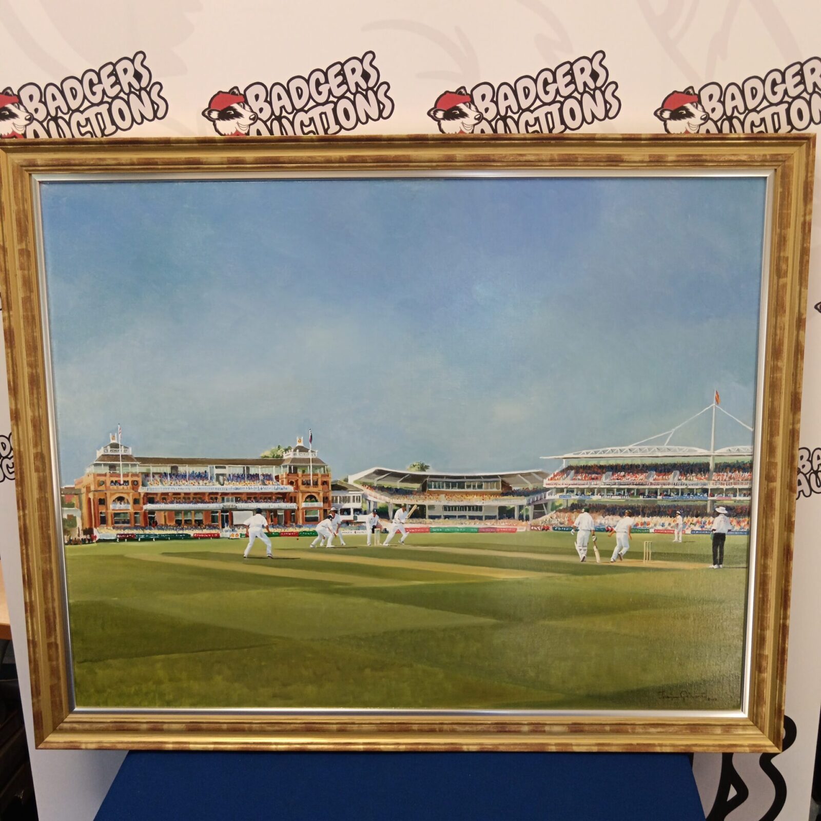 original oil on canvas england /south africa test match 2003 At lords by jocelyn galsworthy first match michael vaughn was captain