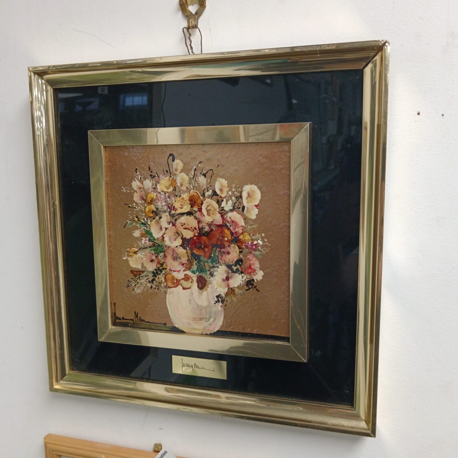 signed continental liquid art mixed method still life flowers in vase