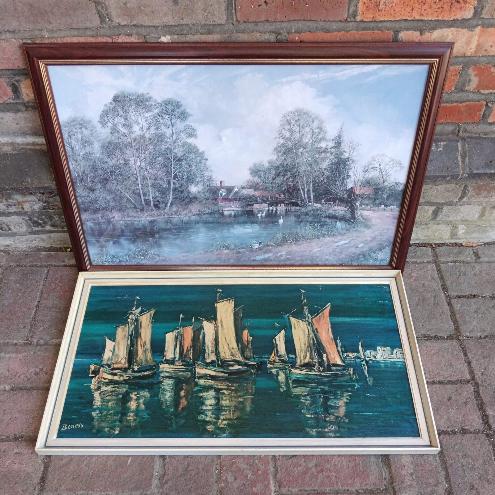 Two framed prints including sail boats by boness