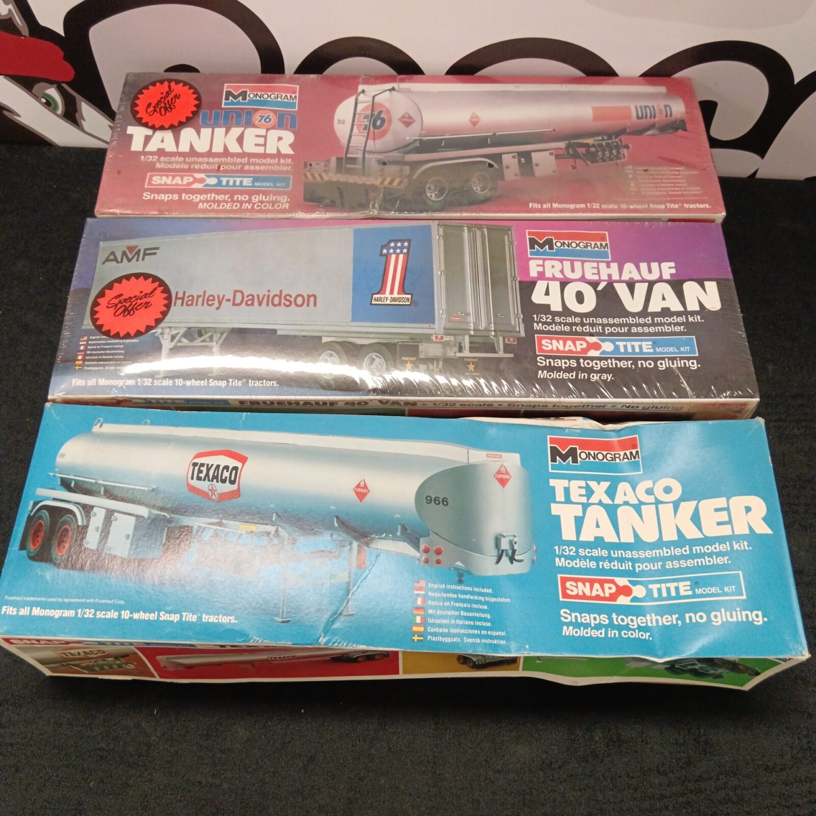 Three new monogram Texaco & union tankers with Harley Davidson truck