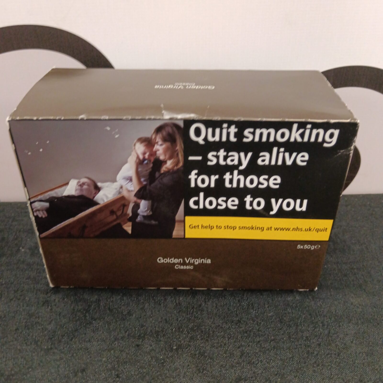 Sealed box of 5 x 50g pouches of golden Virginia tobacco