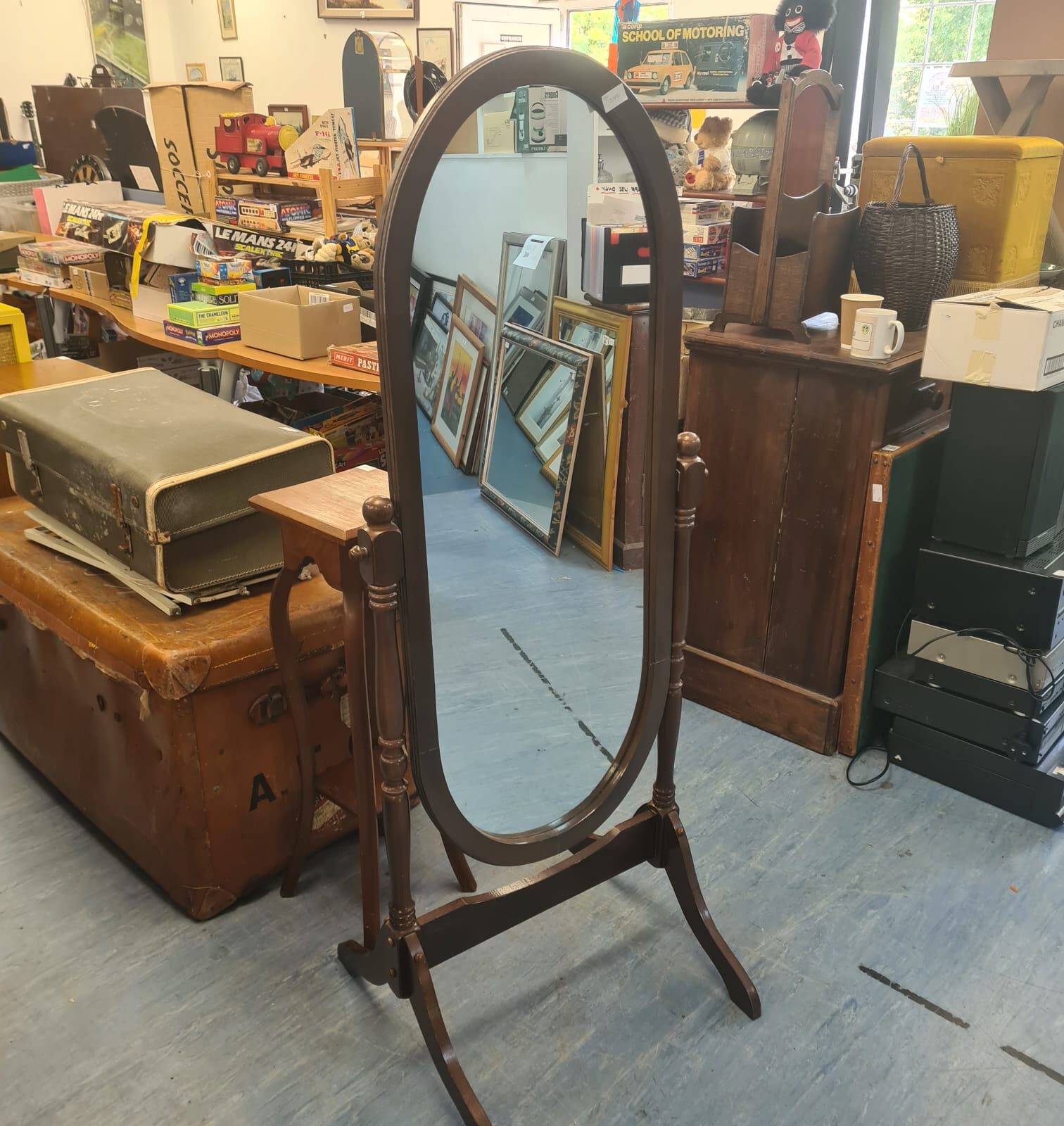 Vintage mahogany oval floor standing hall dressing mirror