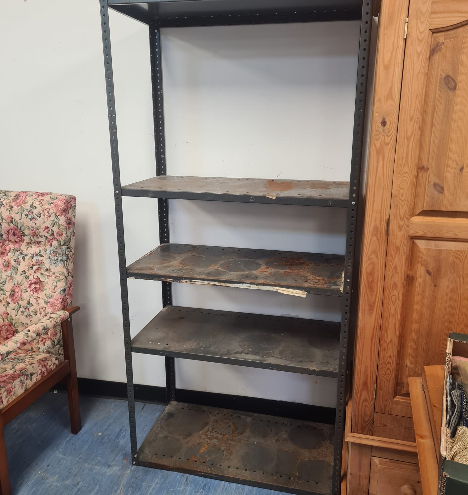 Grey metal five tier racking unit