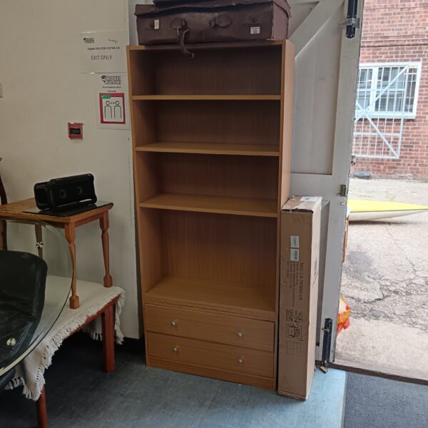Oak effect bookcase with drawers