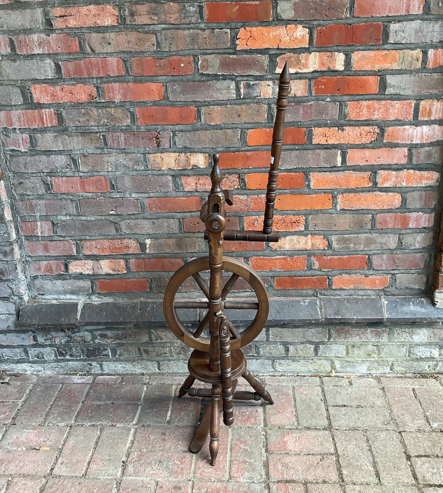 Vintage mahogany spinning wheel