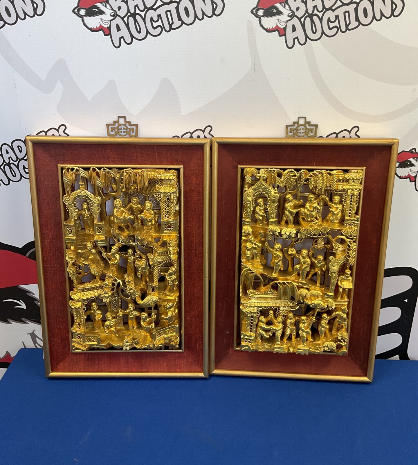 Pair of vintage gilded chinese carved panels