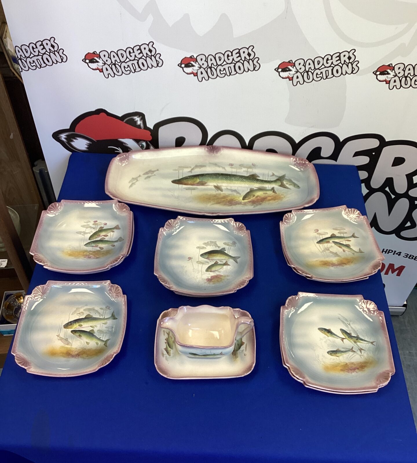 Set of German Porcelain Fish Plates
