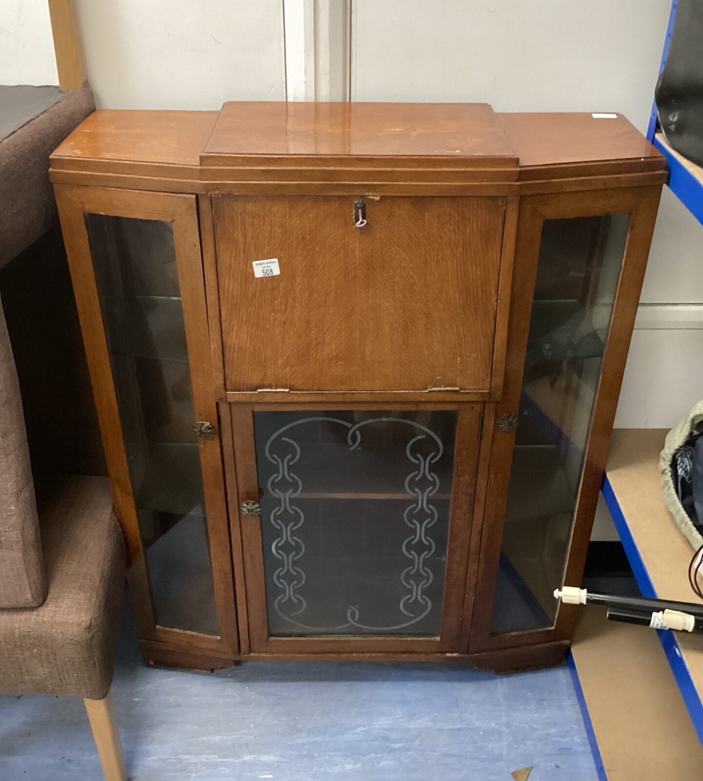 1930s glass fronted display cabinet