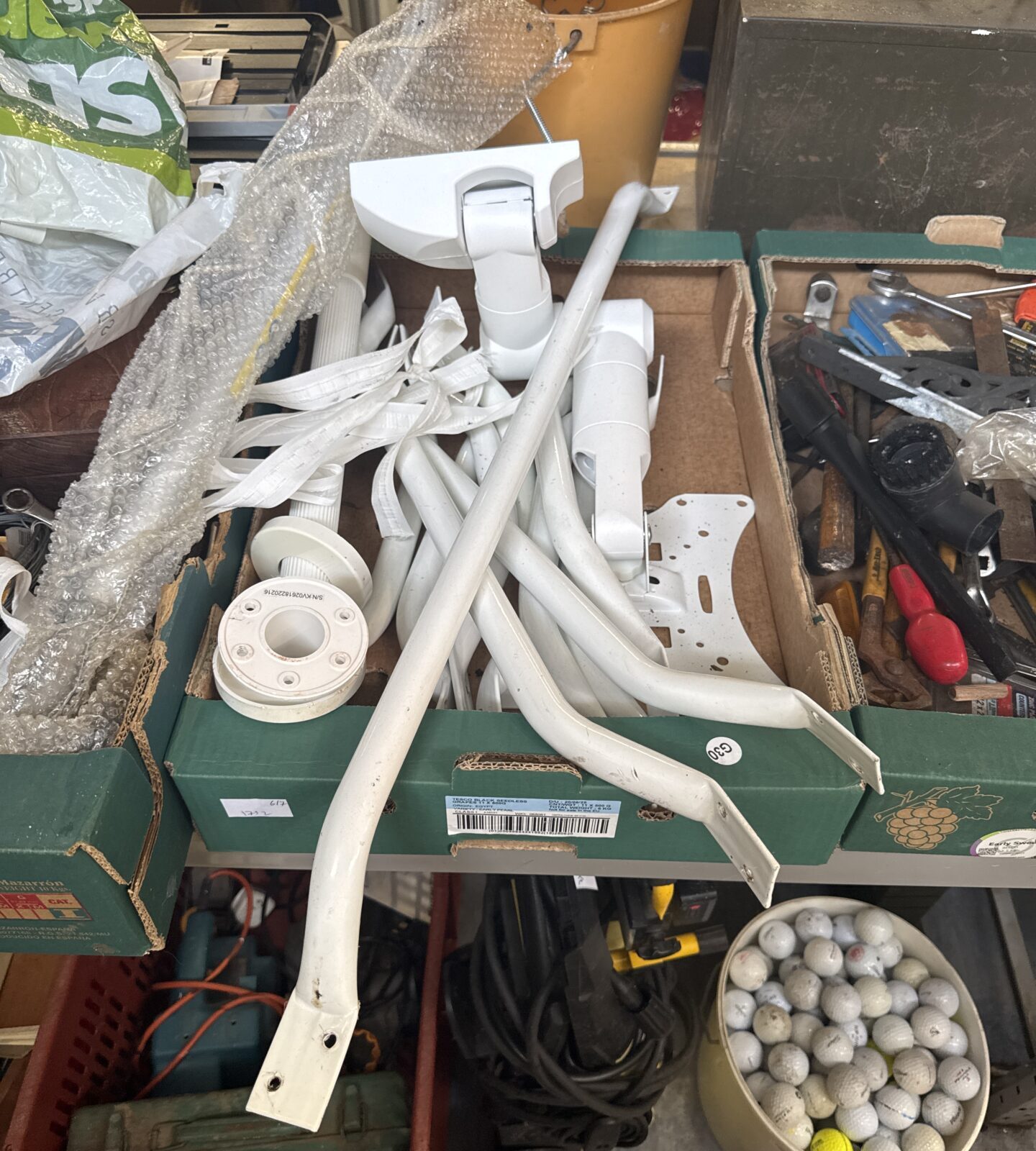 Tray of assorted access grab rails & a monitor wall bracket