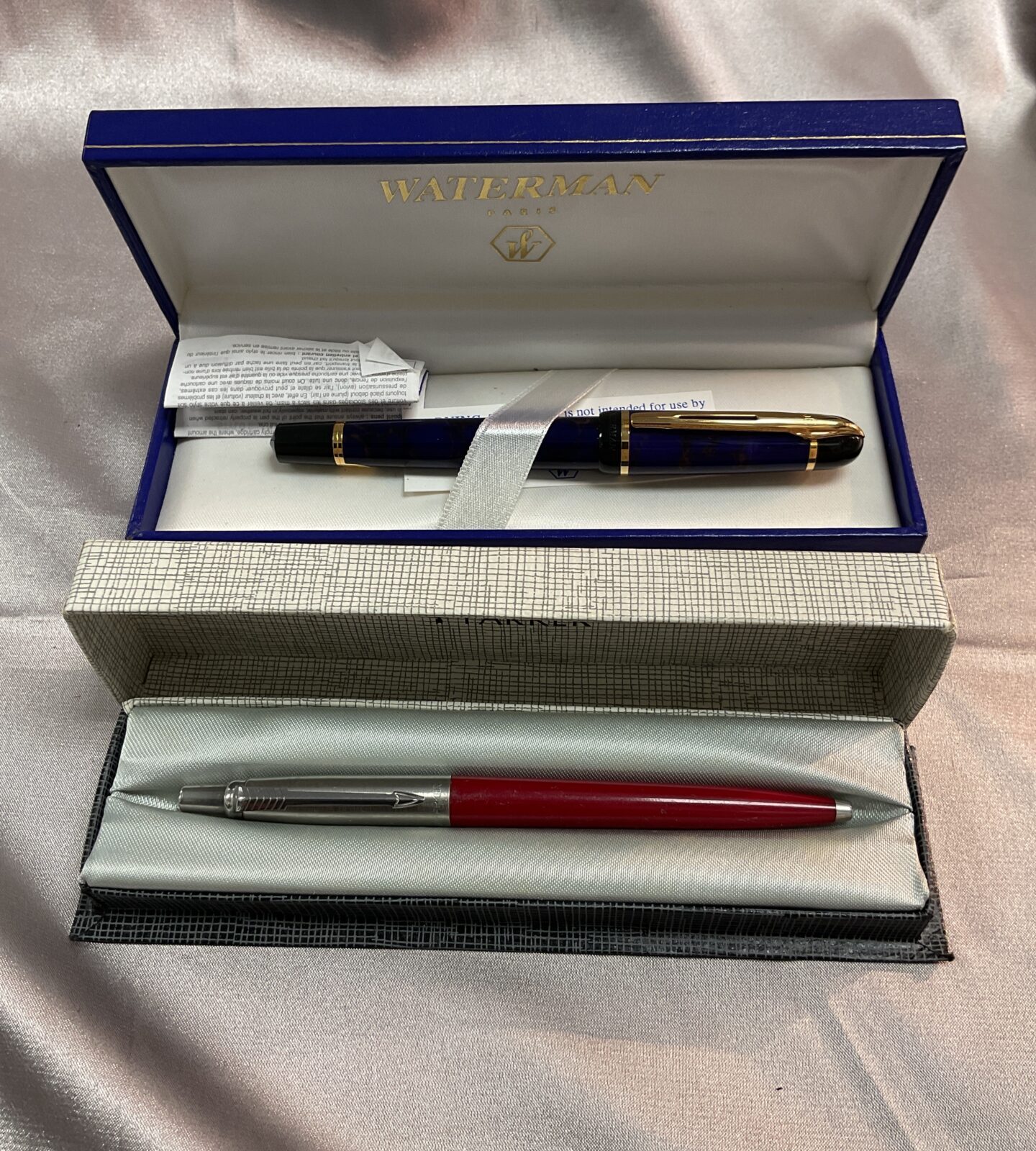 Boxed waterman fountain pen and and Parker ballpoint pen