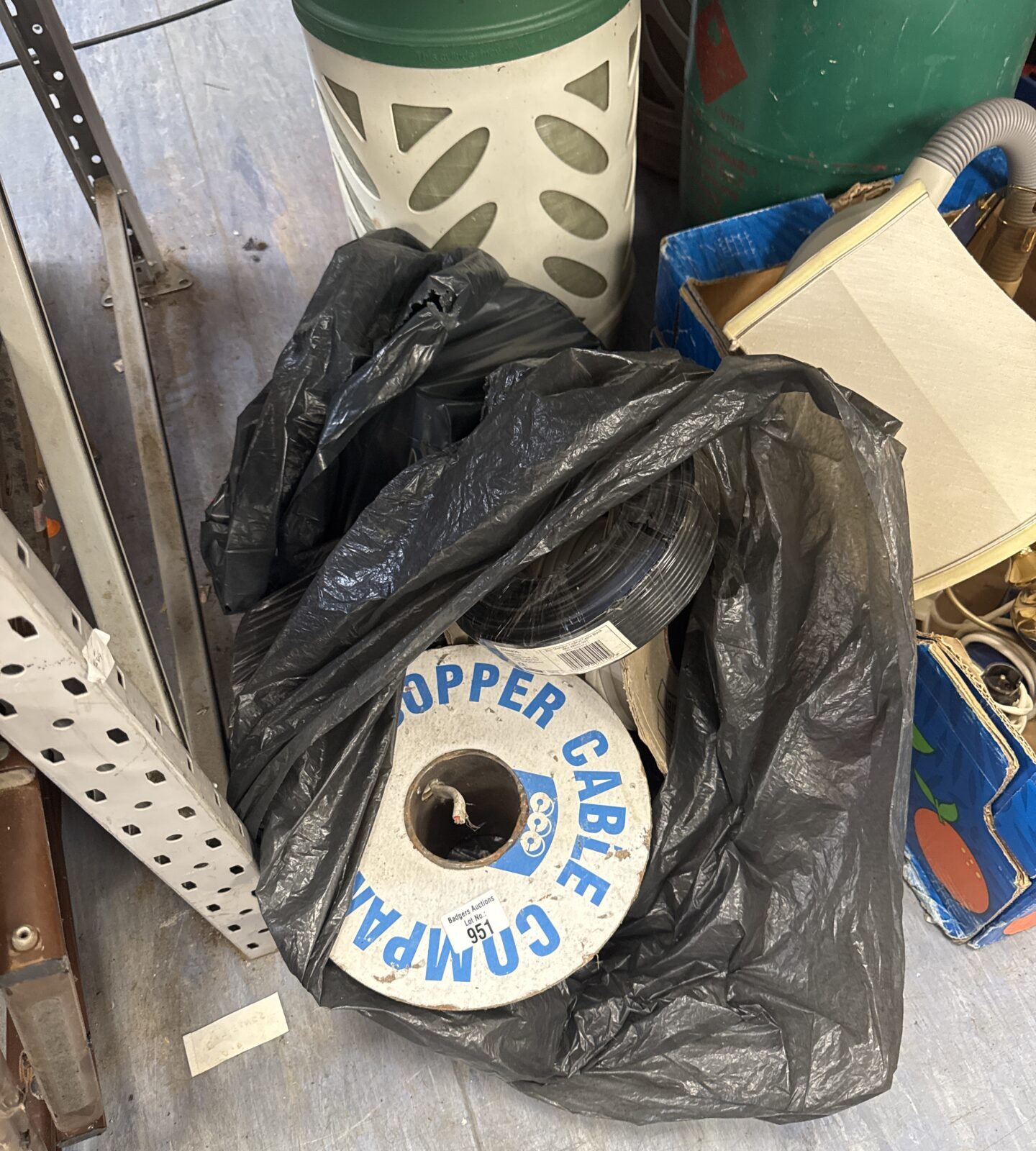 Two bags of assorted part used reels of cable inc two core