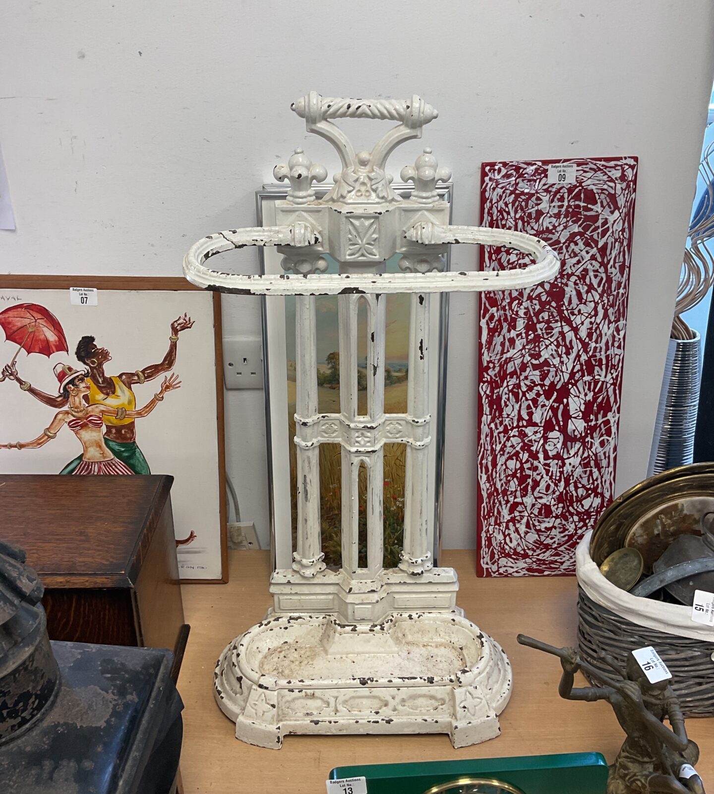 Victorian cast iron stick stand with drip tray